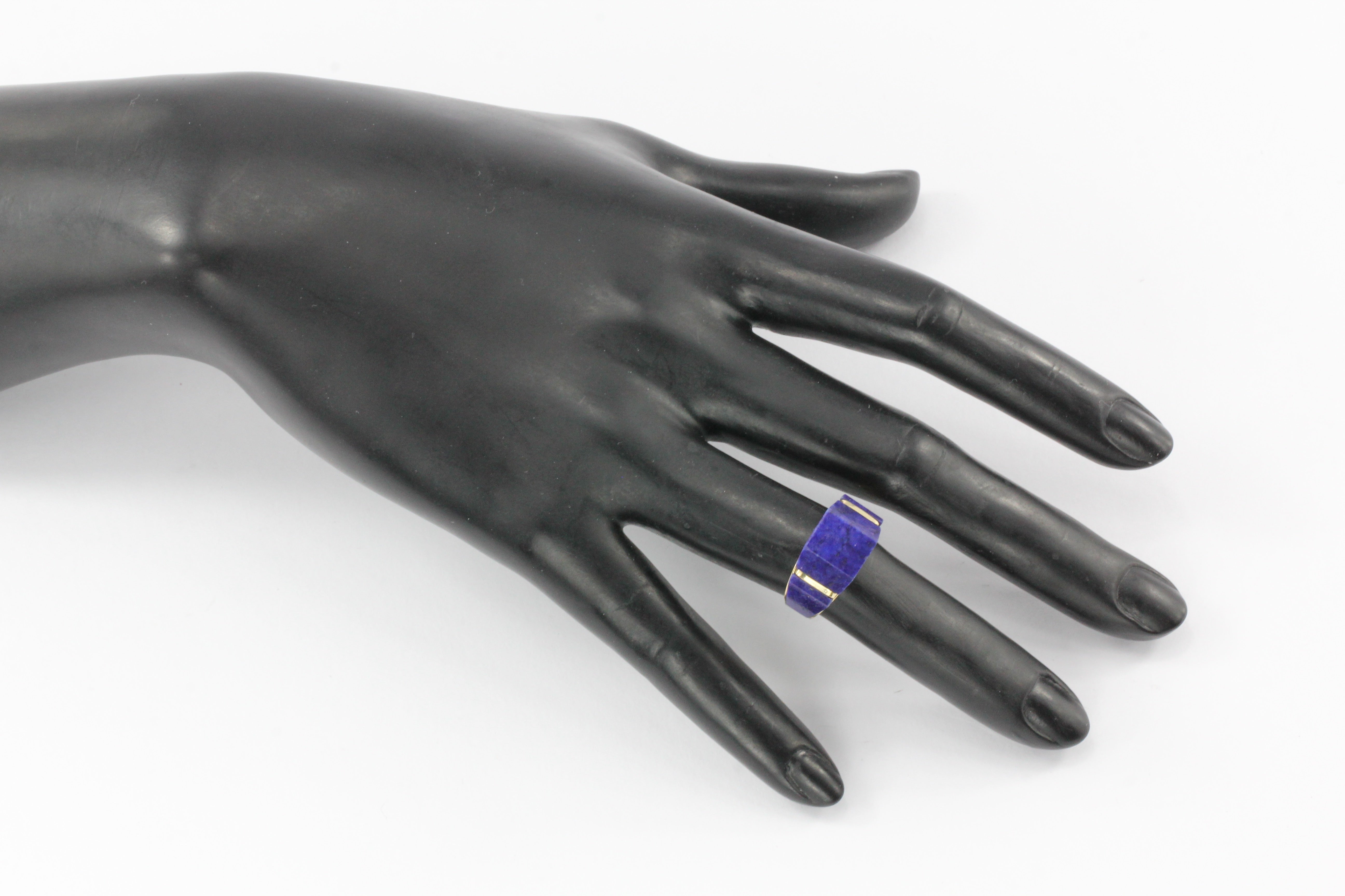 14K White Gold Lapis Lazuli Geometric Dome Ring Size 6 - Queen May