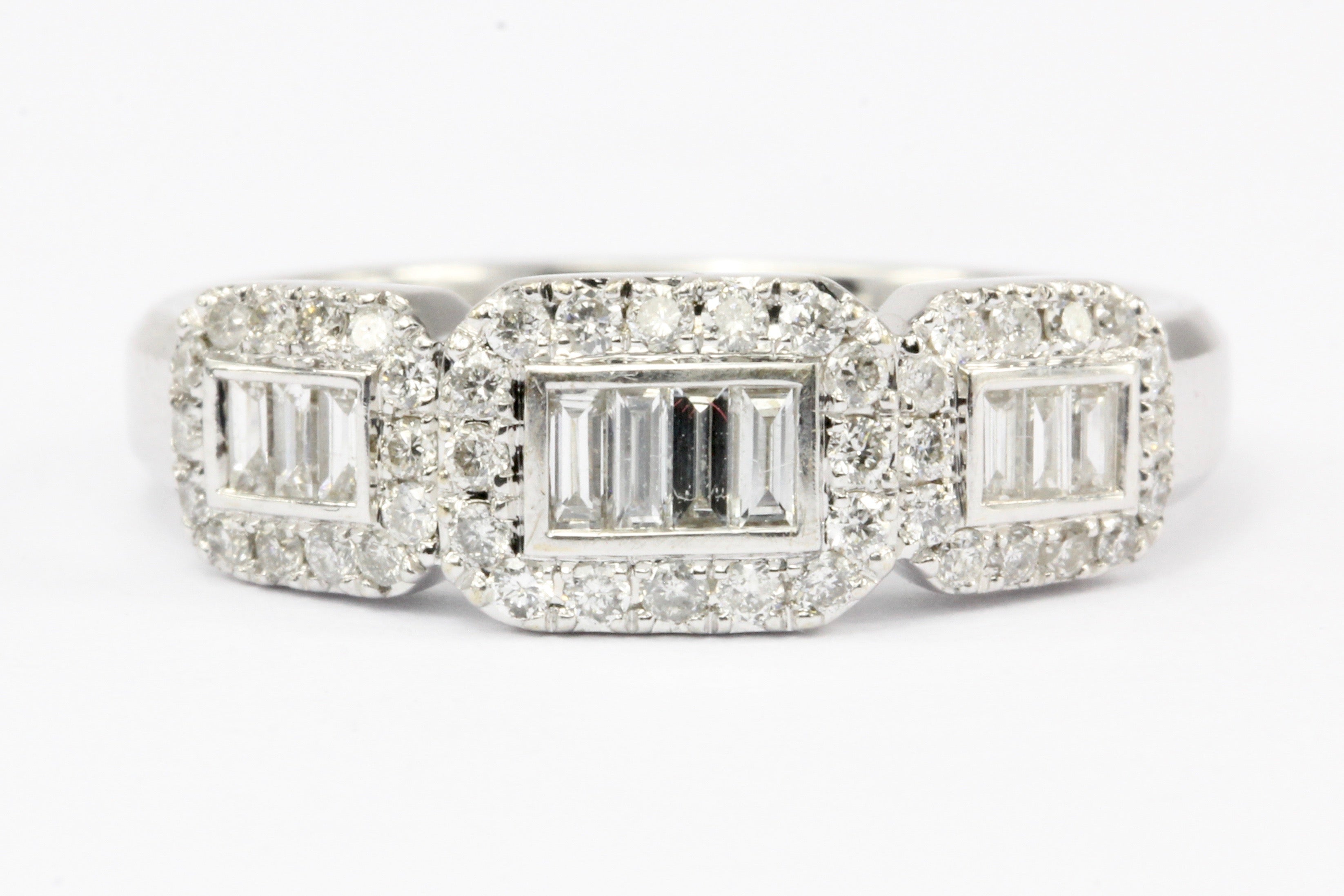 Effy 14K White Gold Diamond Baguette Ring Band Size 7 - Queen May