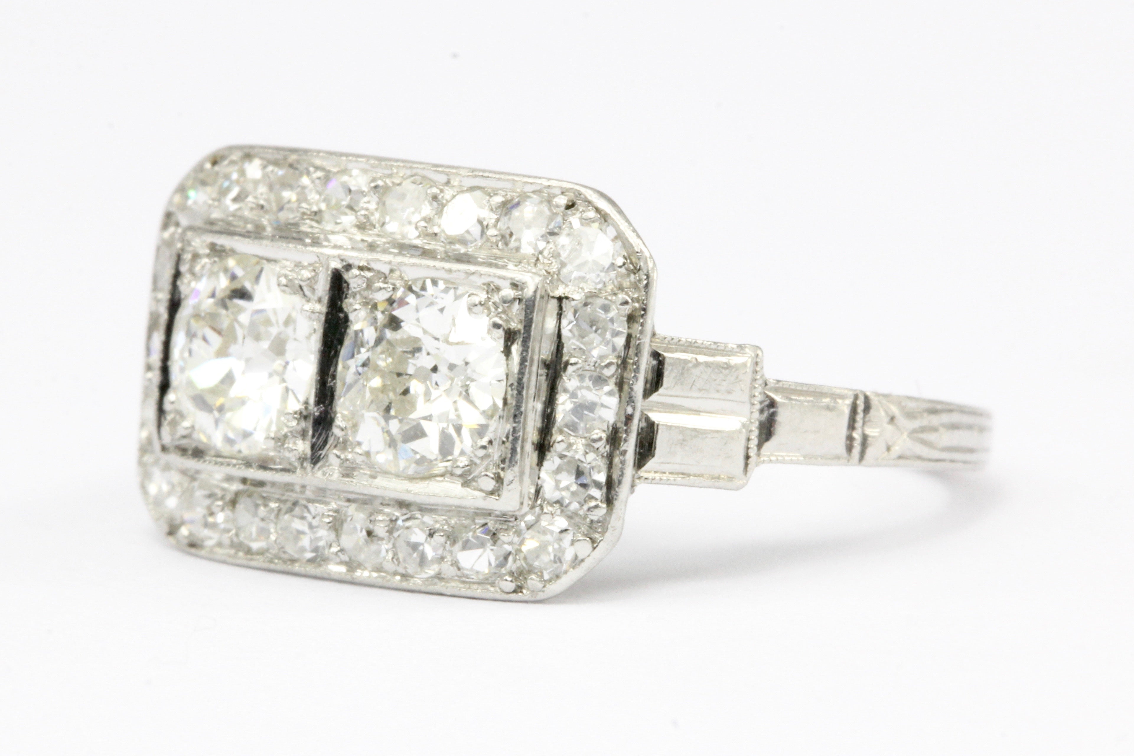 Art Deco Platinum Double Diamond Toi et Moi Ring Size 5.75 - Queen May