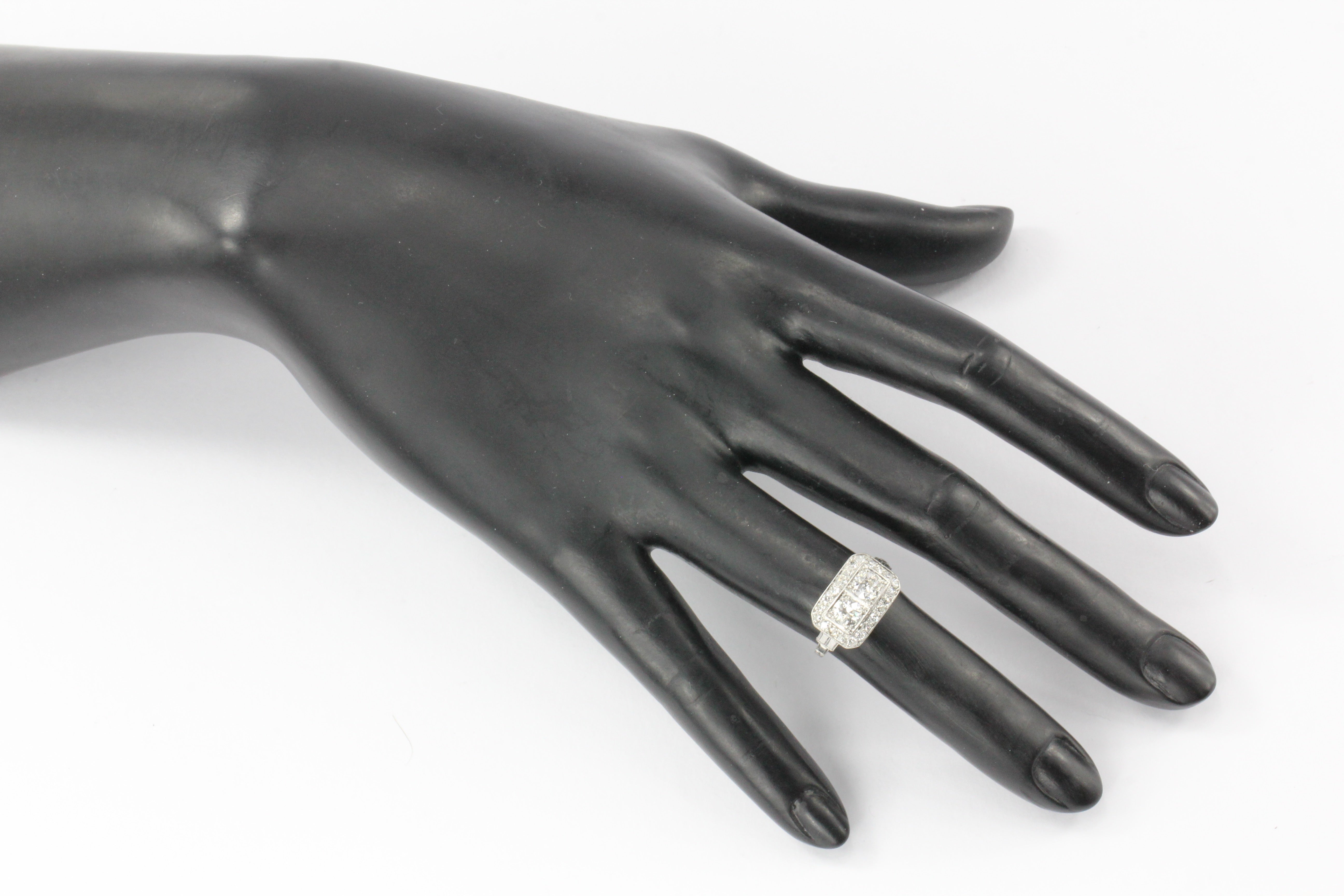 Art Deco Platinum Double Diamond Toi et Moi Ring Size 5.75 - Queen May
