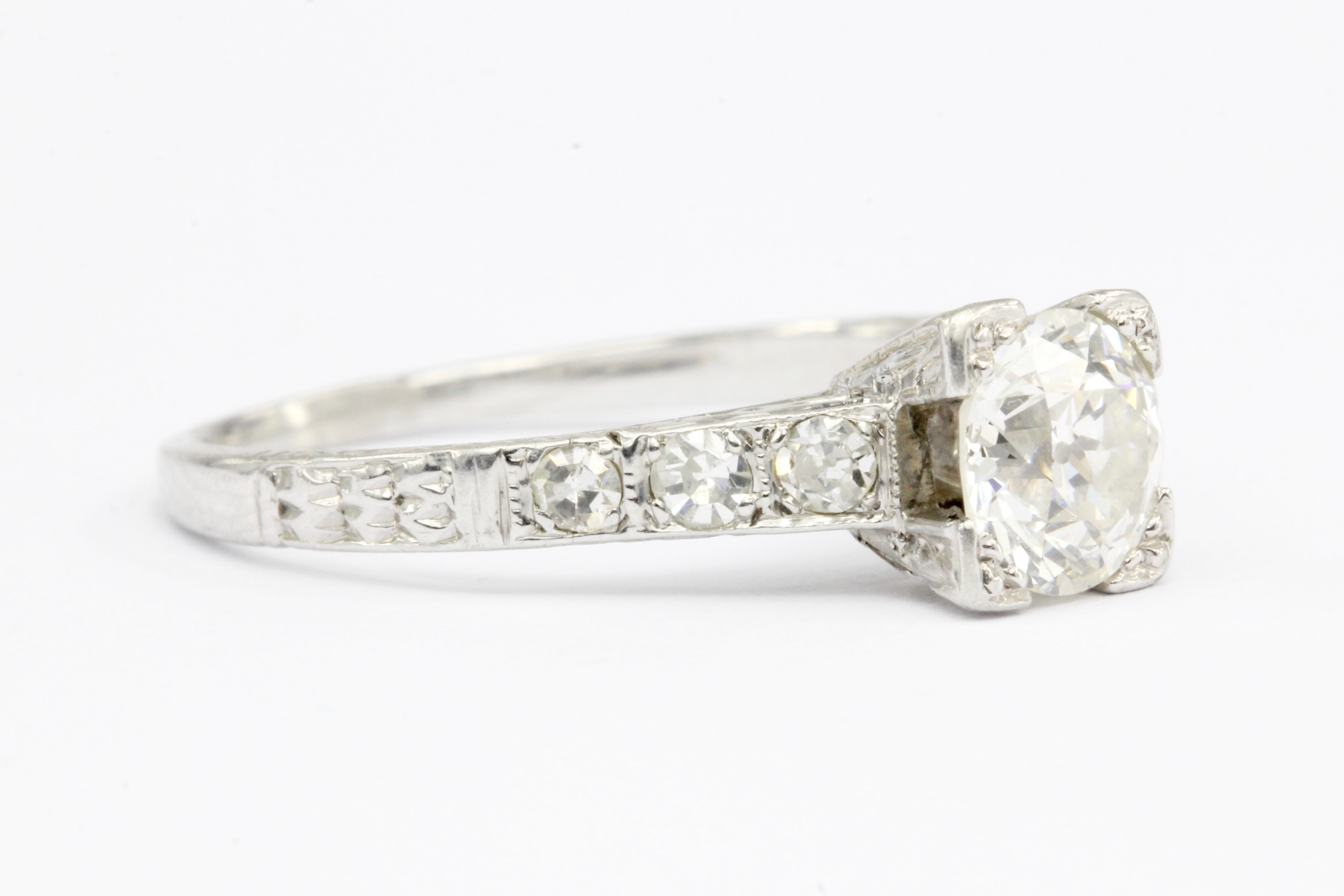 Art Deco Platinum Old European Cut .85 CT Diamond Engagement Ring Size 6.75 - Queen May