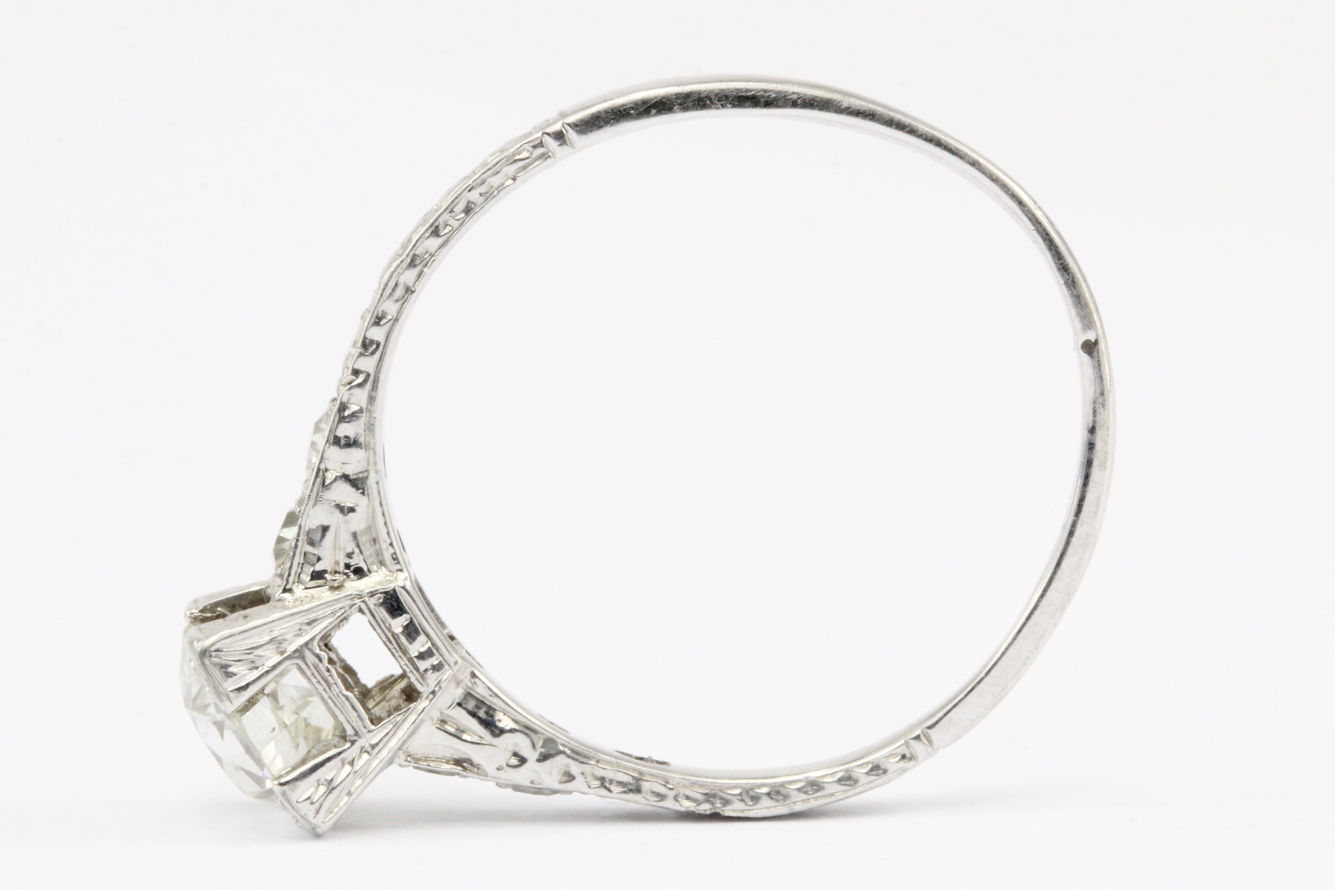 Art Deco Platinum Old European Cut .85 CT Diamond Engagement Ring Size 6.75 - Queen May