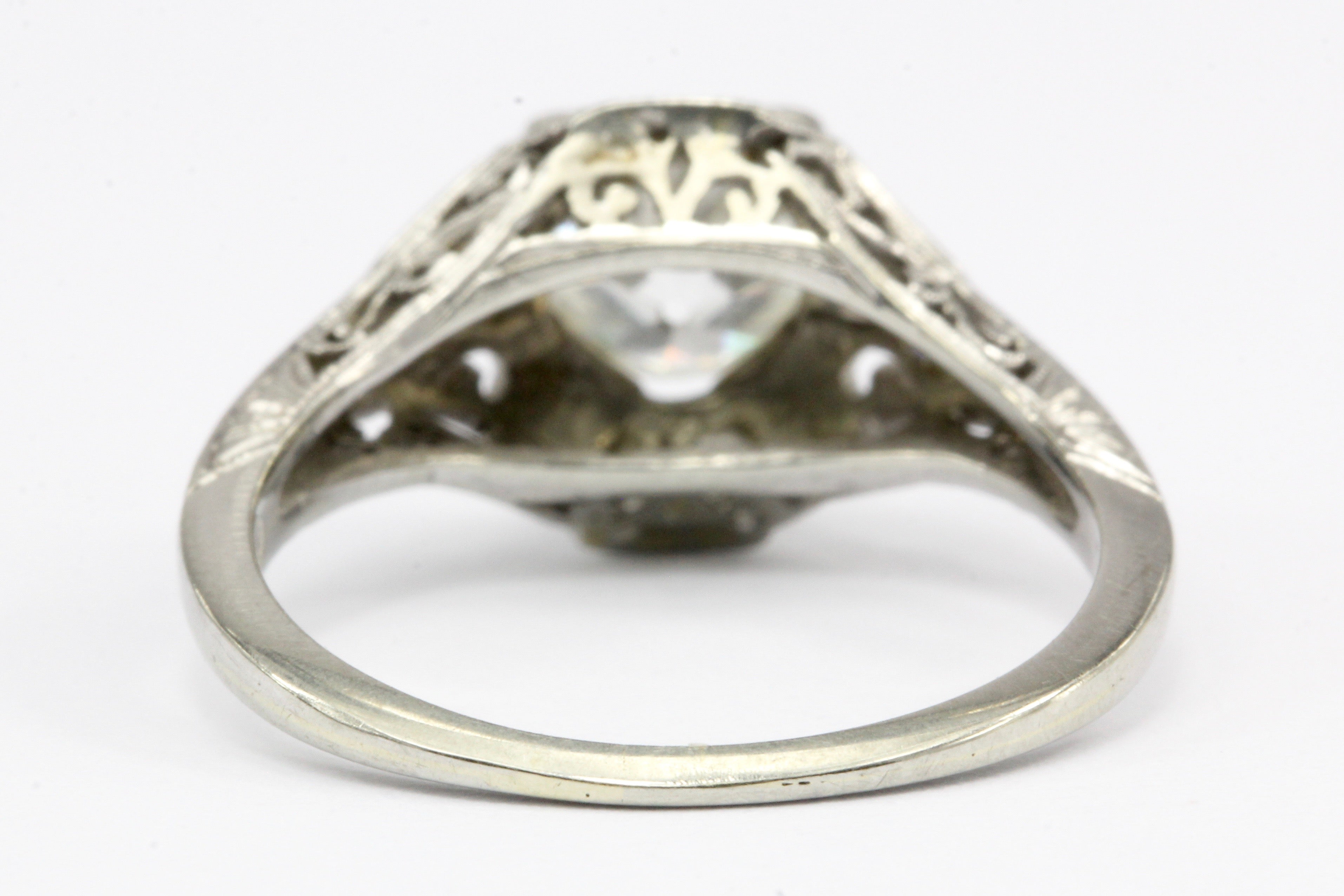 Art Deco 18K White Gold .80 CT Diamond Filigree Engagement Ring IGI Paperwork - Queen May