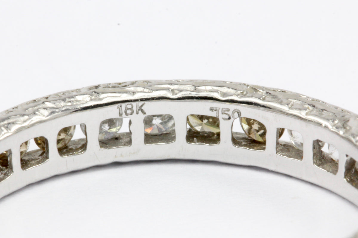 18K White Gold White and Champagne Diamond Eternity Band Ring Size 5.5 - Queen May