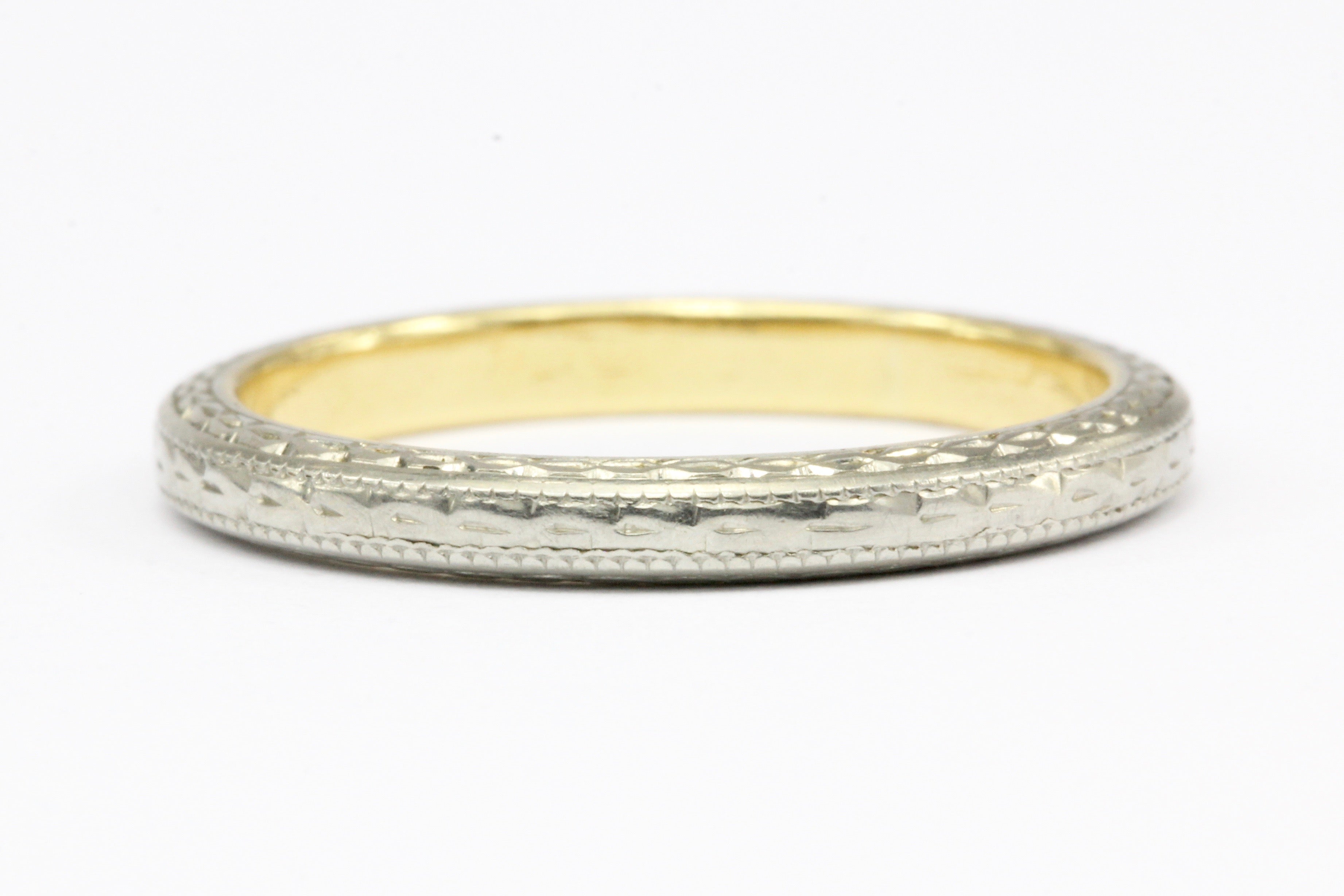 Art Deco 14K White Gold Engraved Wedding Band Size 6 - Queen May