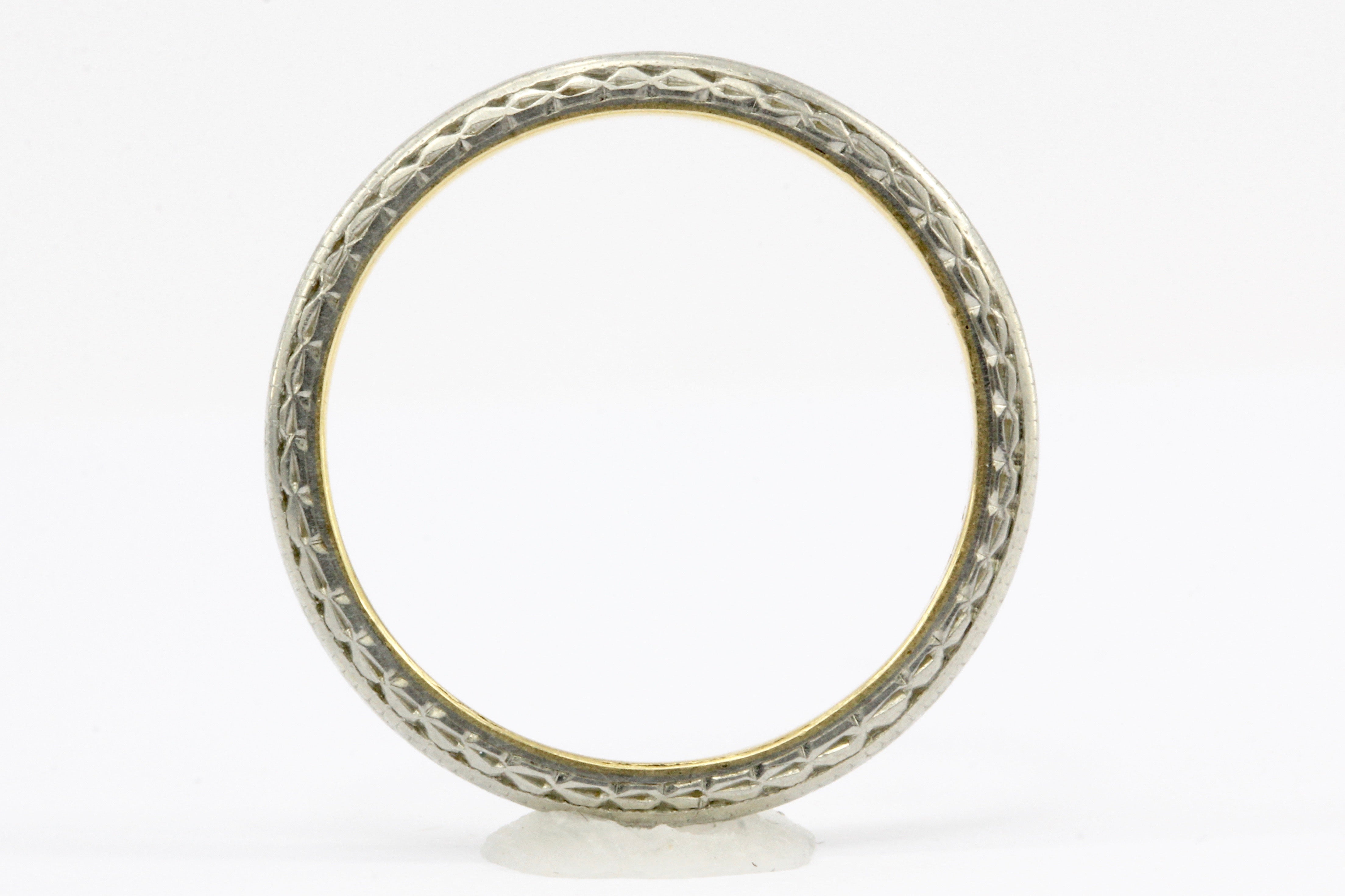 Art Deco 14K White Gold Engraved Wedding Band Size 6 - Queen May