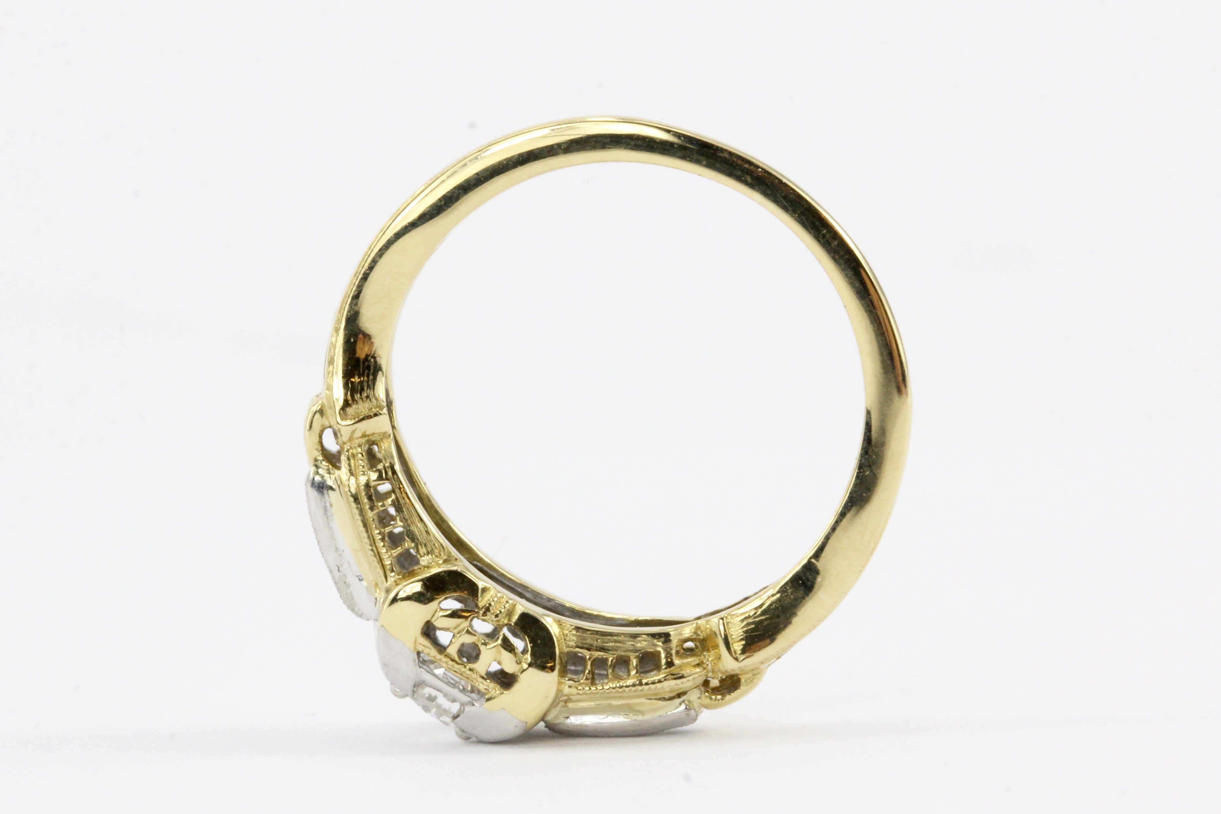 Retro 18K White & Yellow Gold .16 CTR Diamond Ring - Queen May