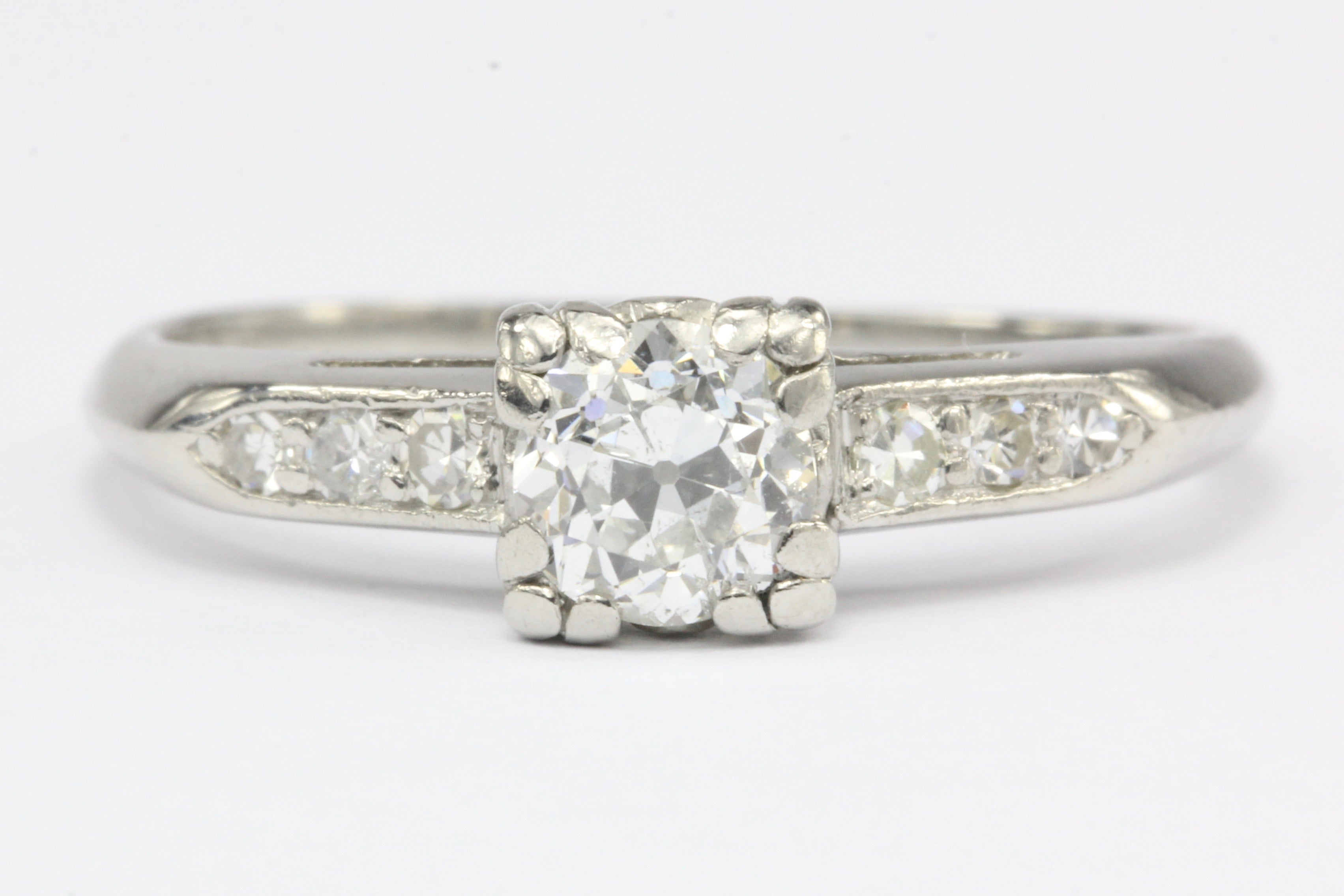 Art Deco Platinum .60 CTW Old European Cut Engagement Ring Size 7 - Queen May