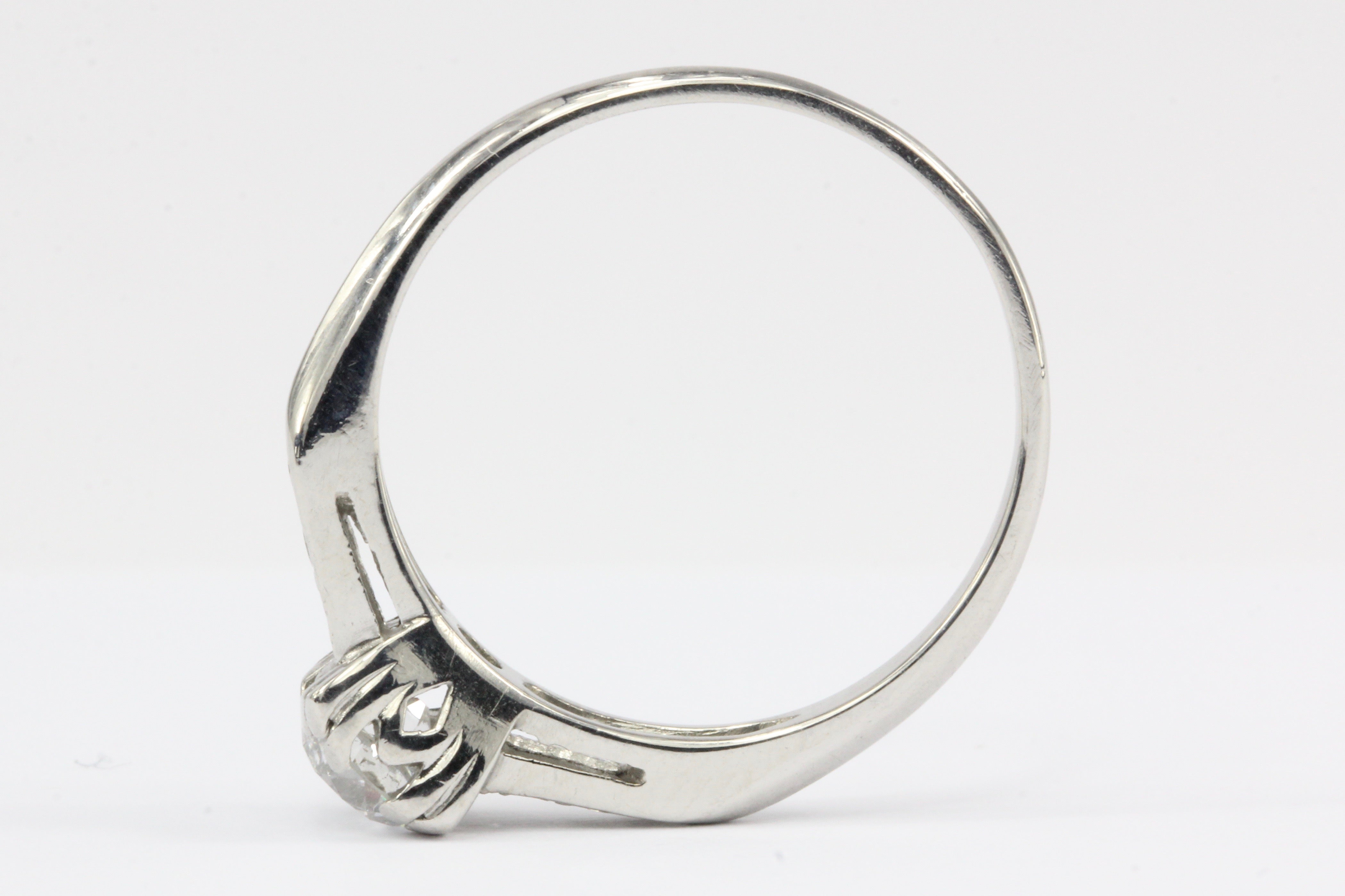 Art Deco Platinum .60 CTW Old European Cut Engagement Ring Size 7 - Queen May