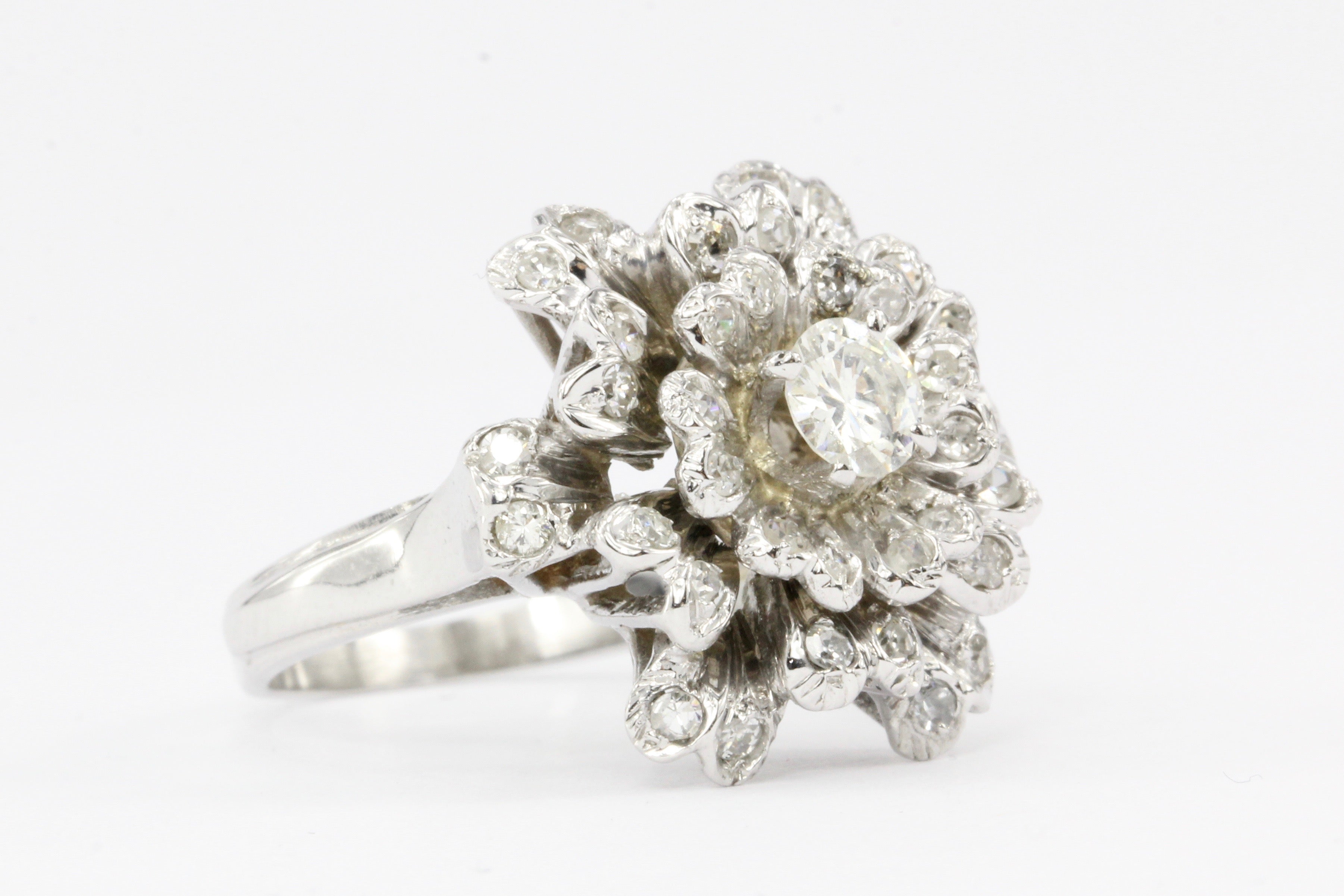 14K White Gold .37 CTR Diamond Flower Ring - Queen May