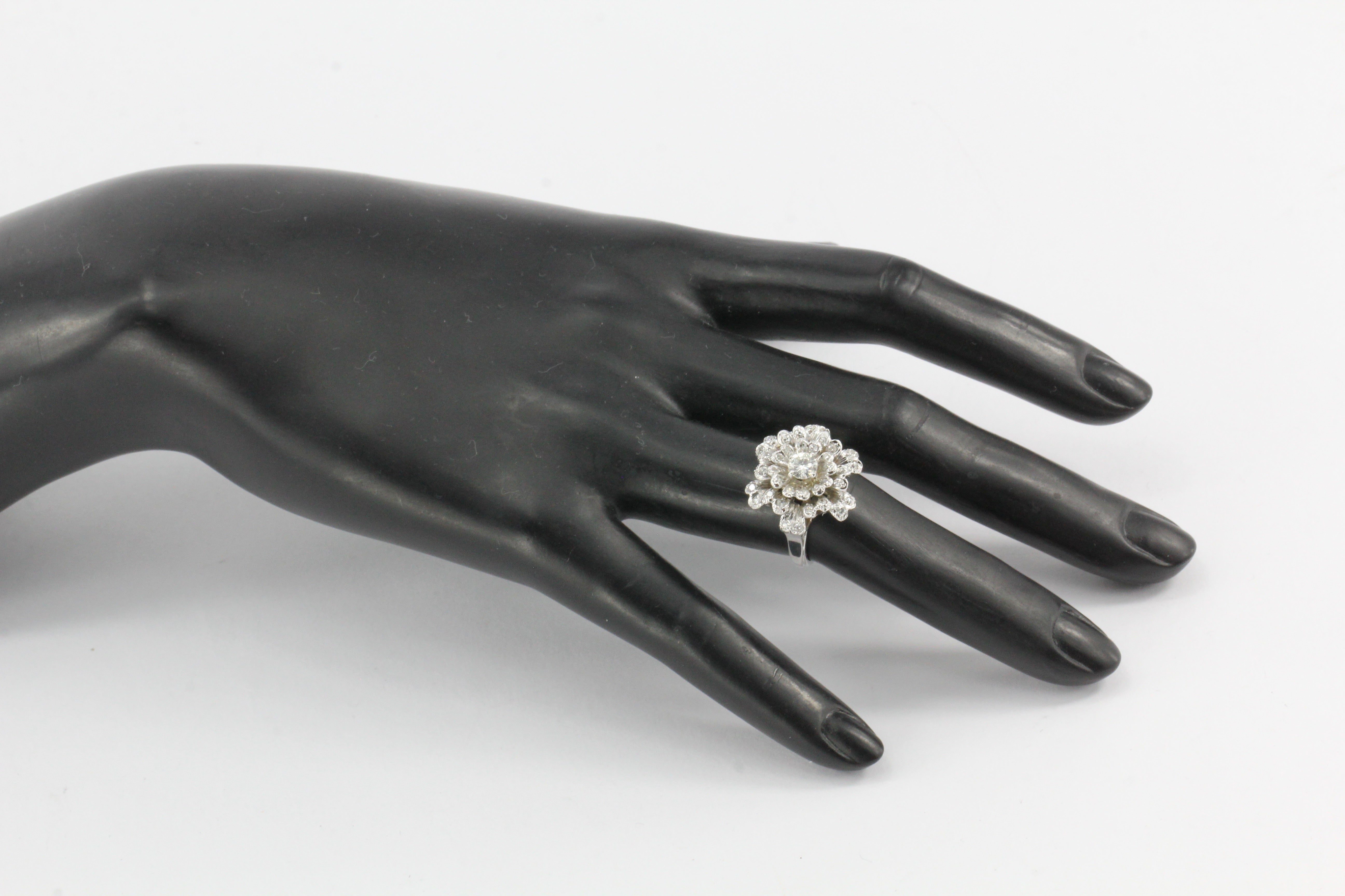 14K White Gold .37 CTR Diamond Flower Ring - Queen May