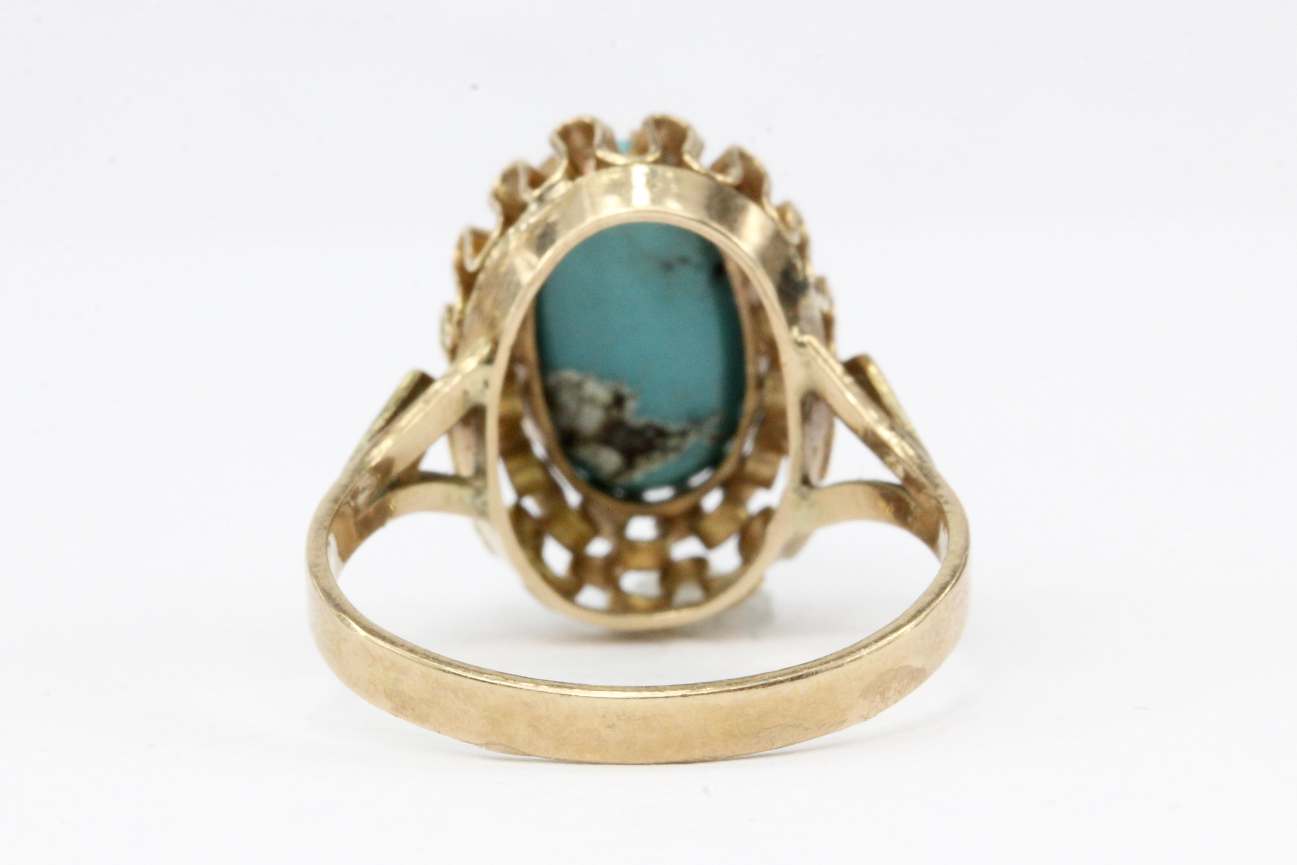 Retro 14K Gold 2 CT Persian Turquoise Ring - Queen May
