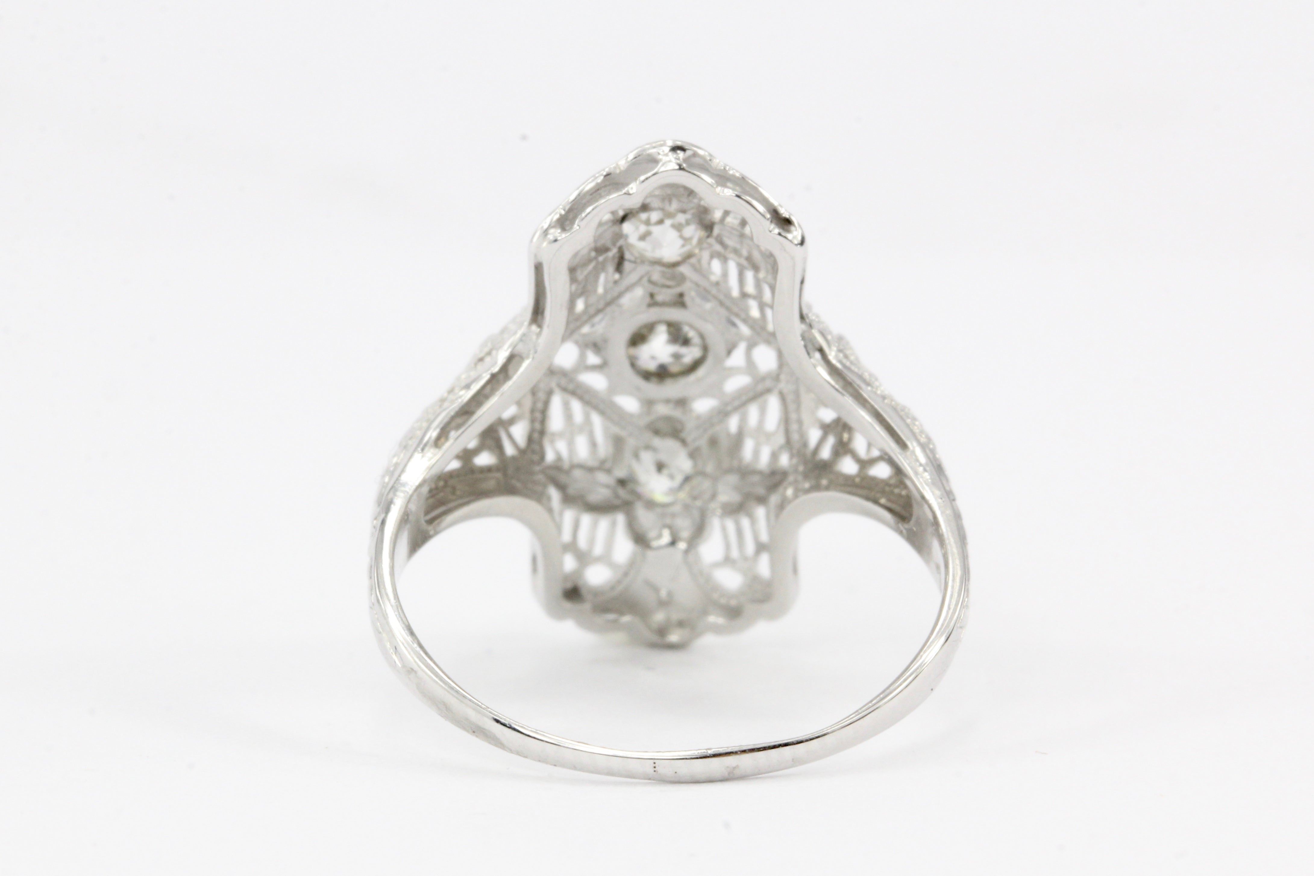 Art Deco 18K White Gold .25 CTW Diamond Shield Ring - Queen May