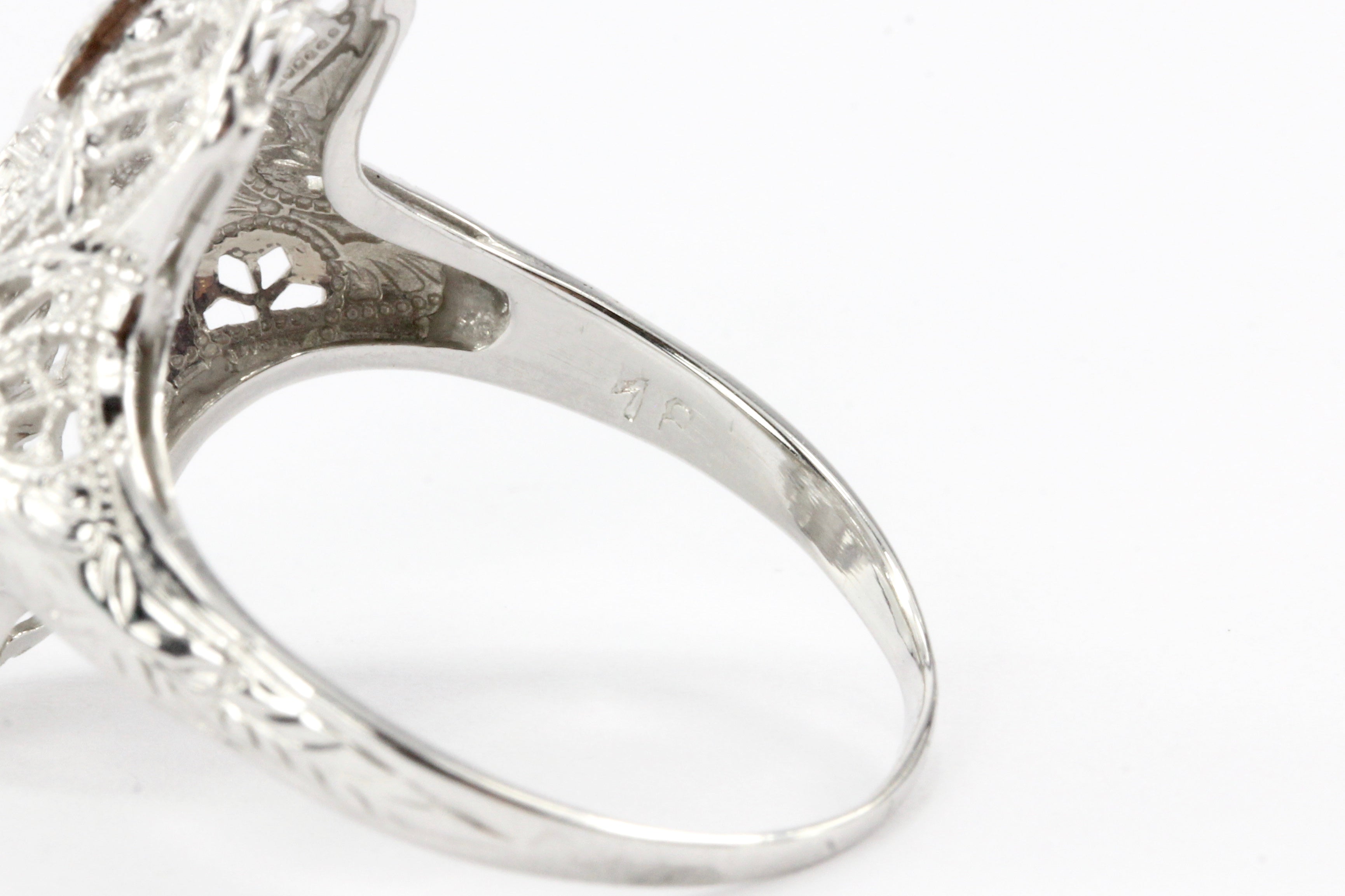 Art Deco 18K White Gold .25 CTW Diamond Shield Ring - Queen May