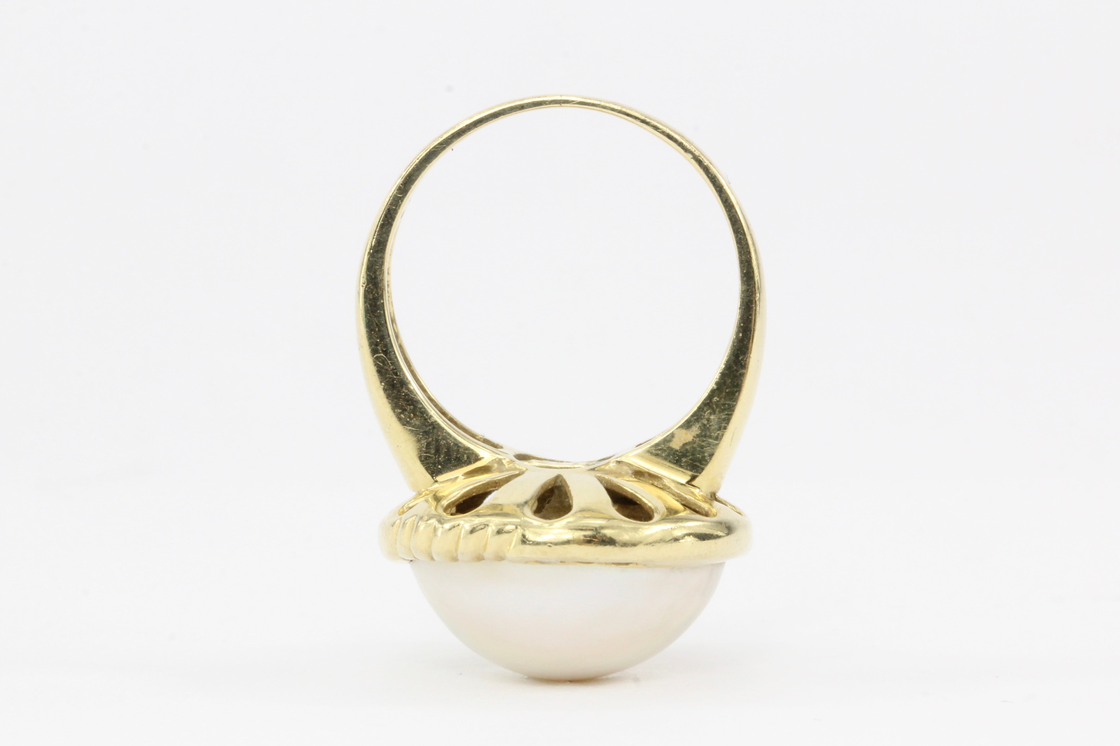 14K Yellow Gold 15.8mm Mabe Pearl with .10 CTW Diamond Ring - Queen May
