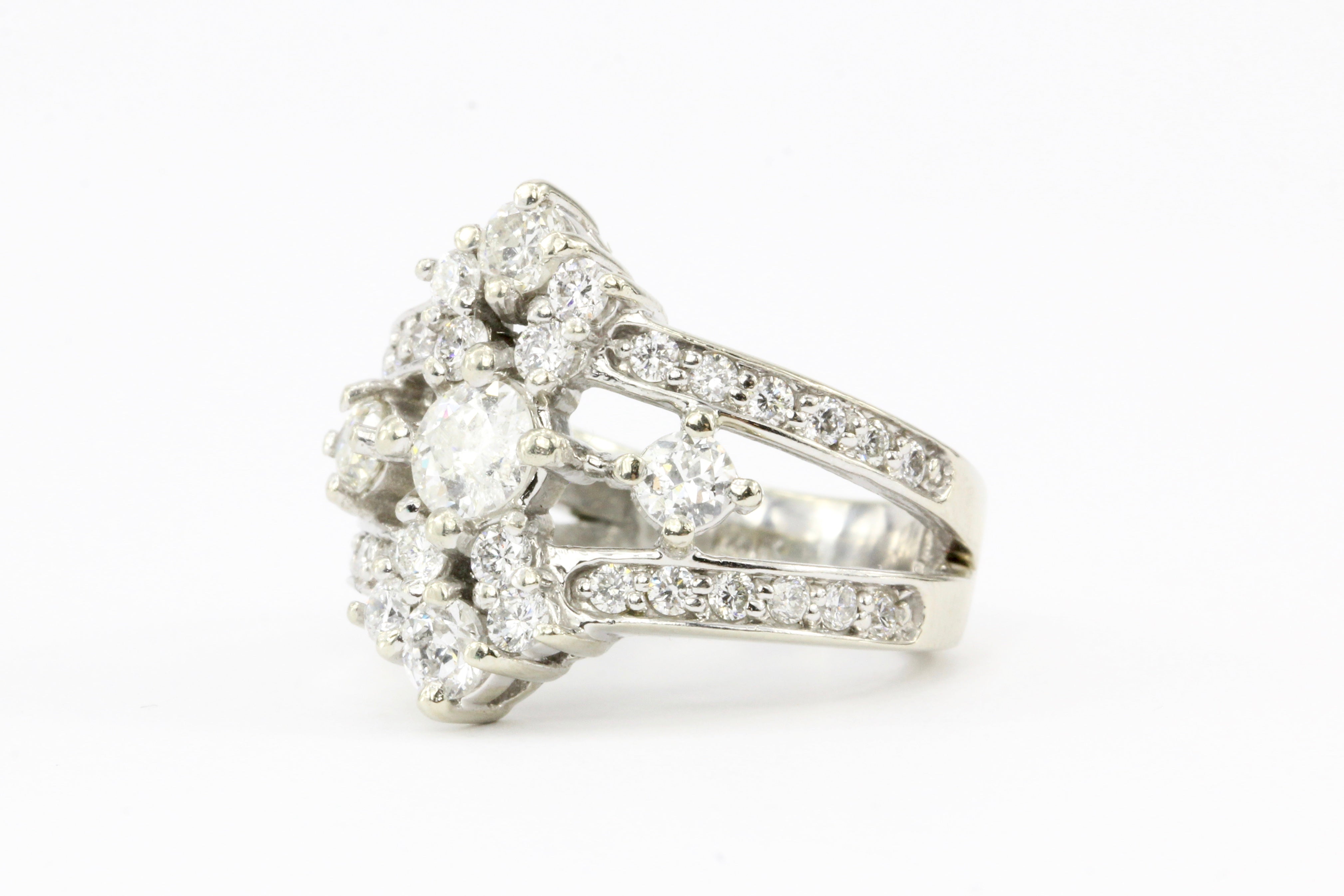 14K White Gold .42 CTR Old European Cut Diamond 1.12 CTW Diamond Ring - Queen May