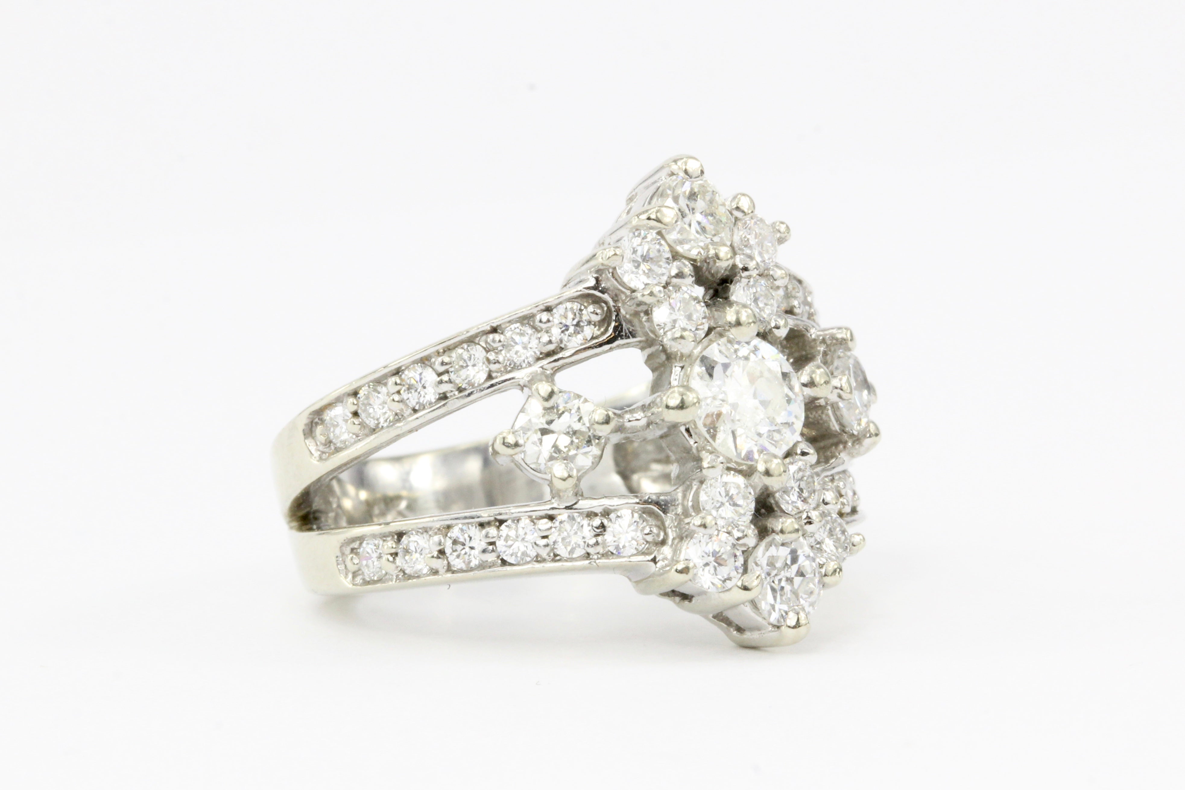 14K White Gold .42 CTR Old European Cut Diamond 1.12 CTW Diamond Ring - Queen May