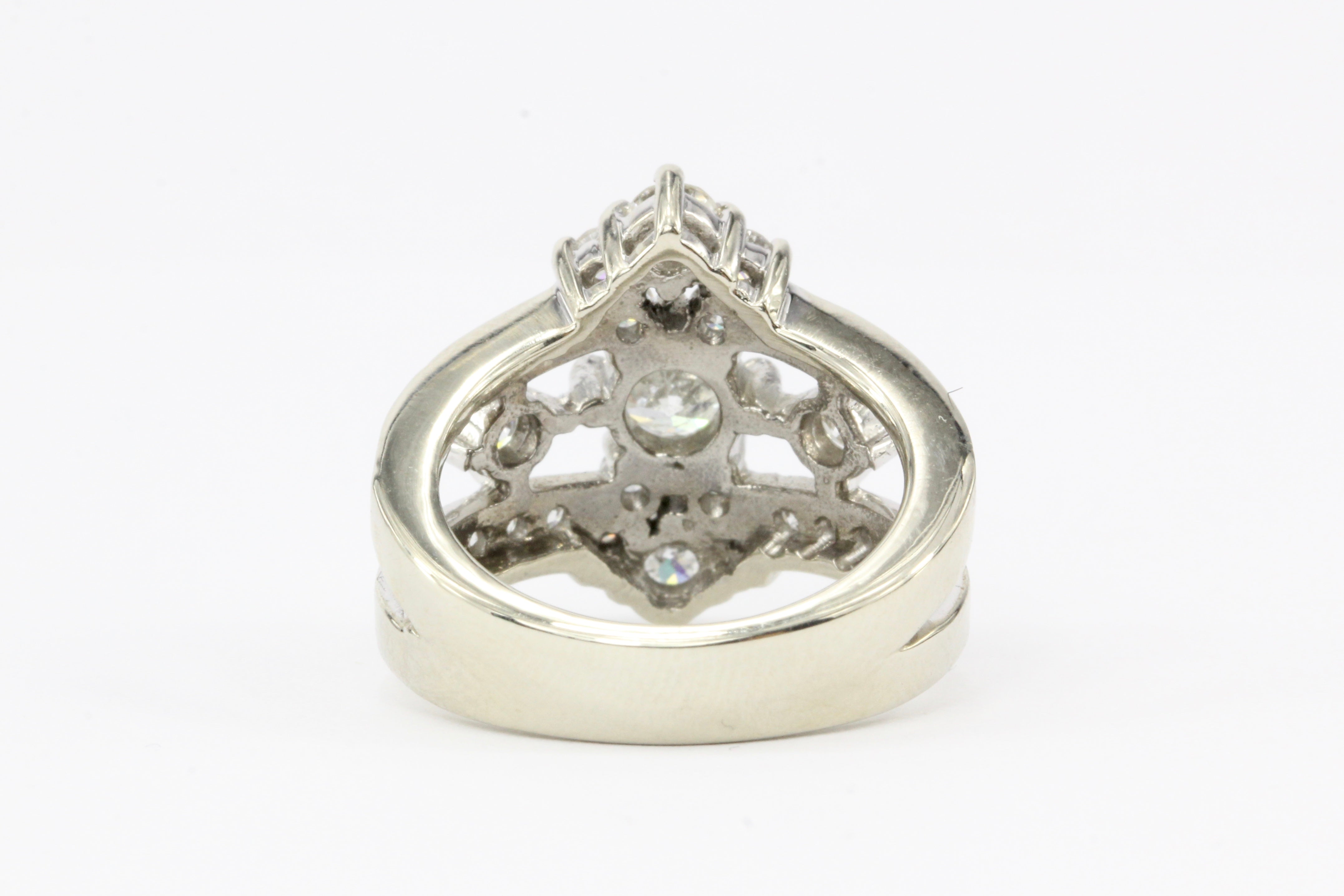 14K White Gold .42 CTR Old European Cut Diamond 1.12 CTW Diamond Ring - Queen May