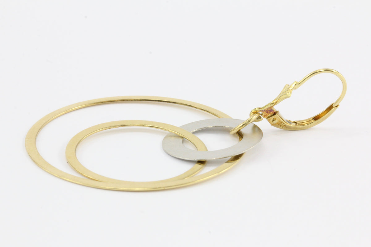 18K Yellow and White Gold Triple Hoop Dangle Earrings - Queen May