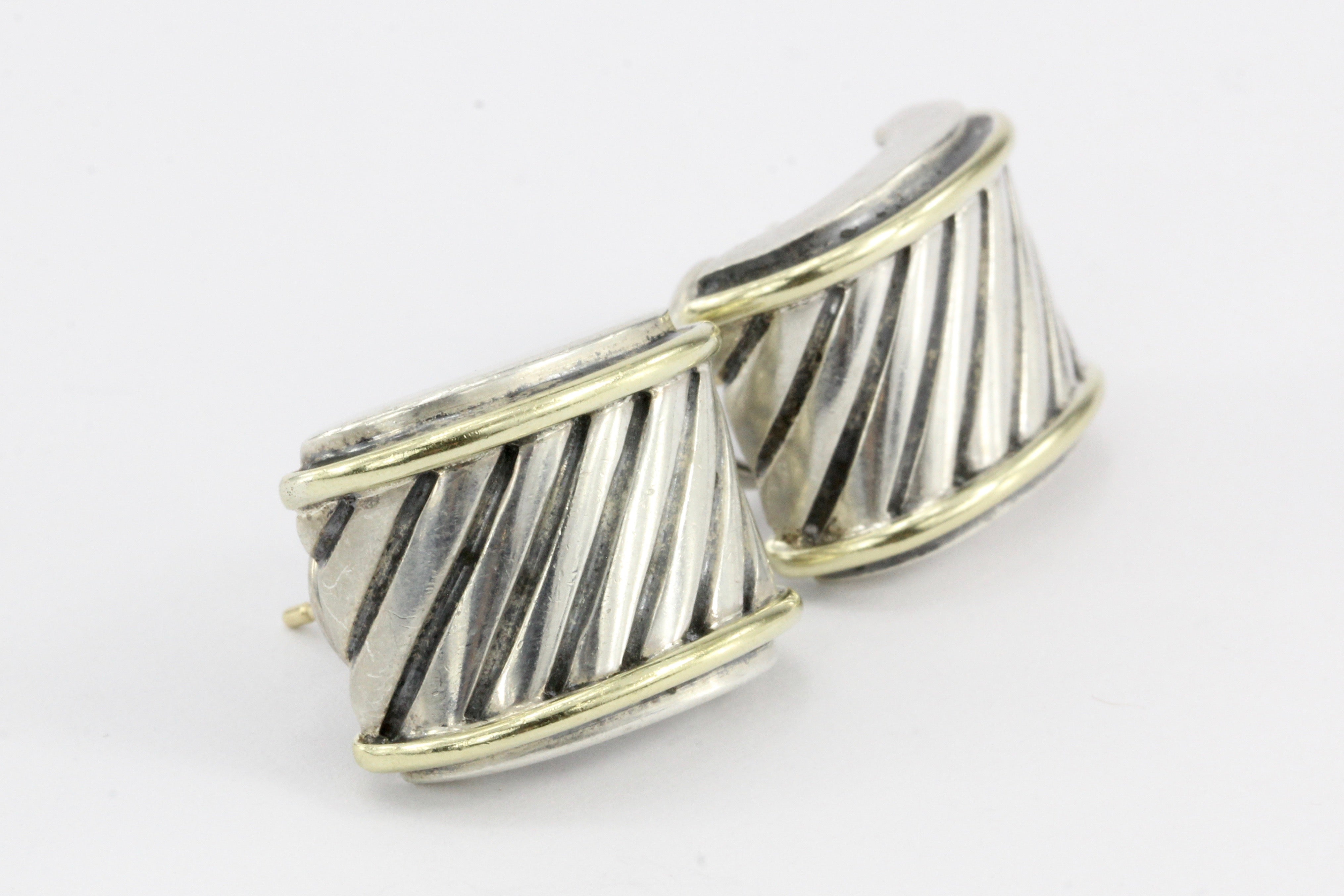 David Yurman Cable Classics Cigar Band Earrings Sterling Silver and 14K - Queen May