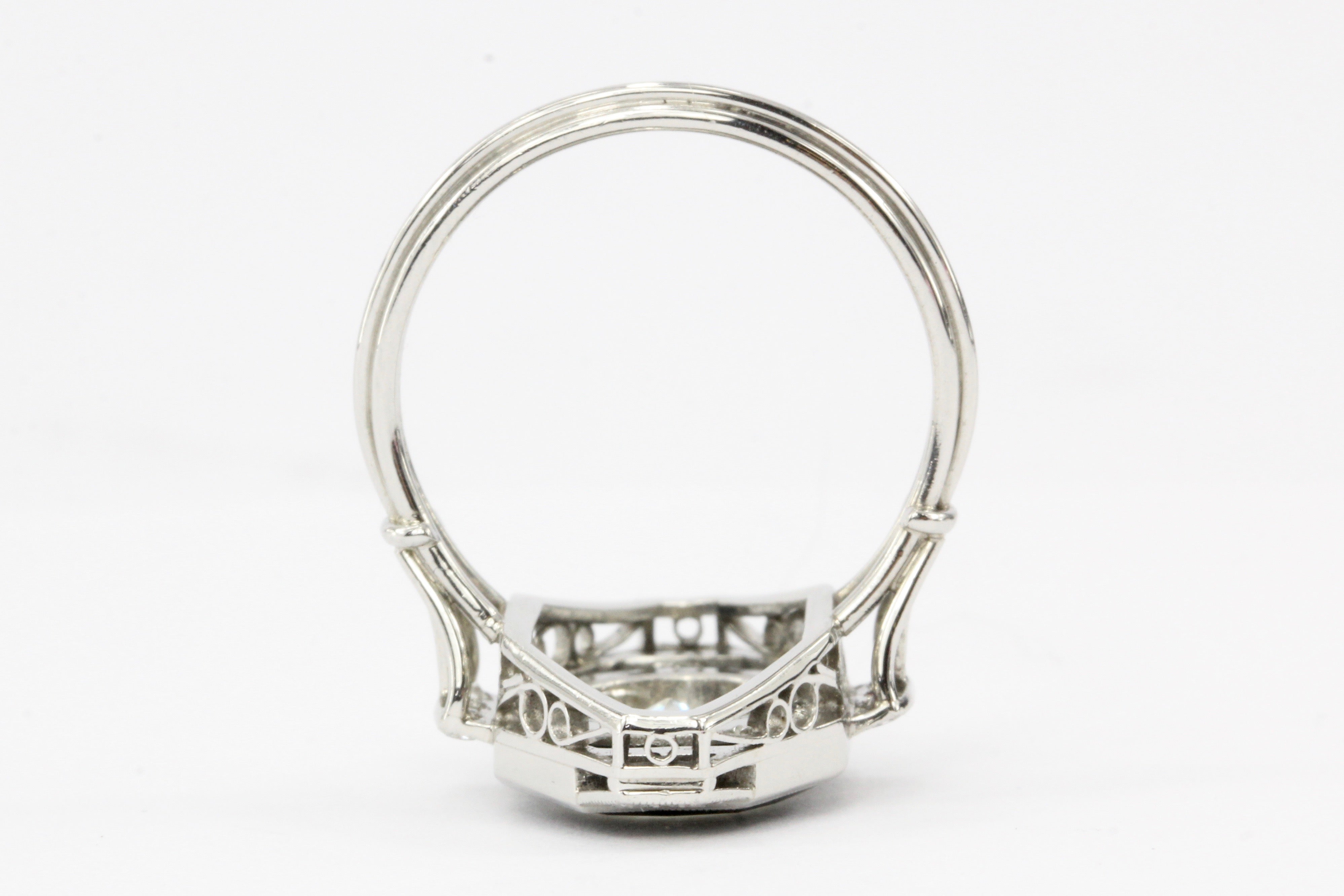 Art Deco Platinum Onyx and 1.3CT Oval Diamond Ring - Queen May