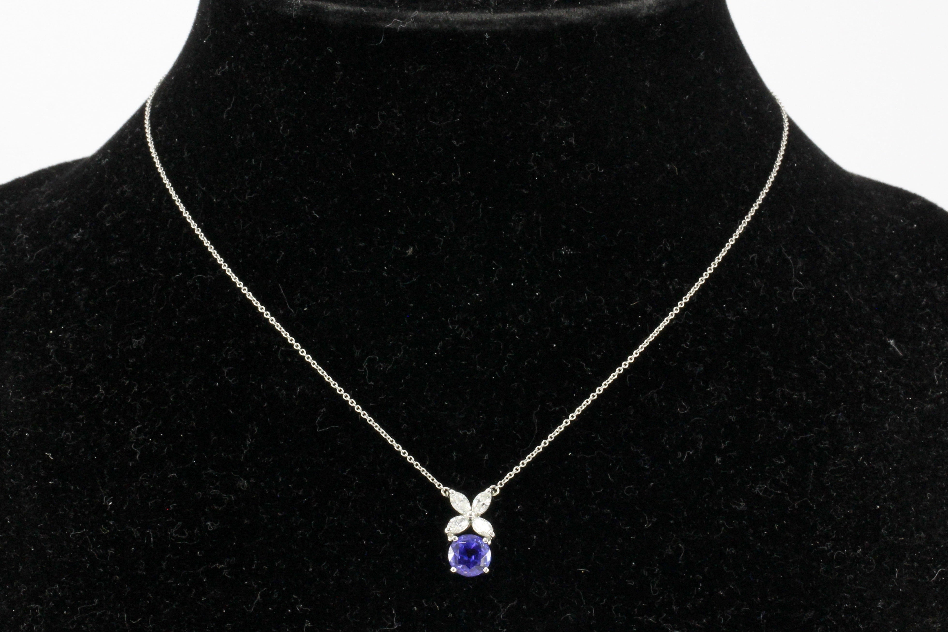 Tiffany & Co Victoria Collection Platinum Tanzanite & Diamond Pendant Necklace 16" - Queen May