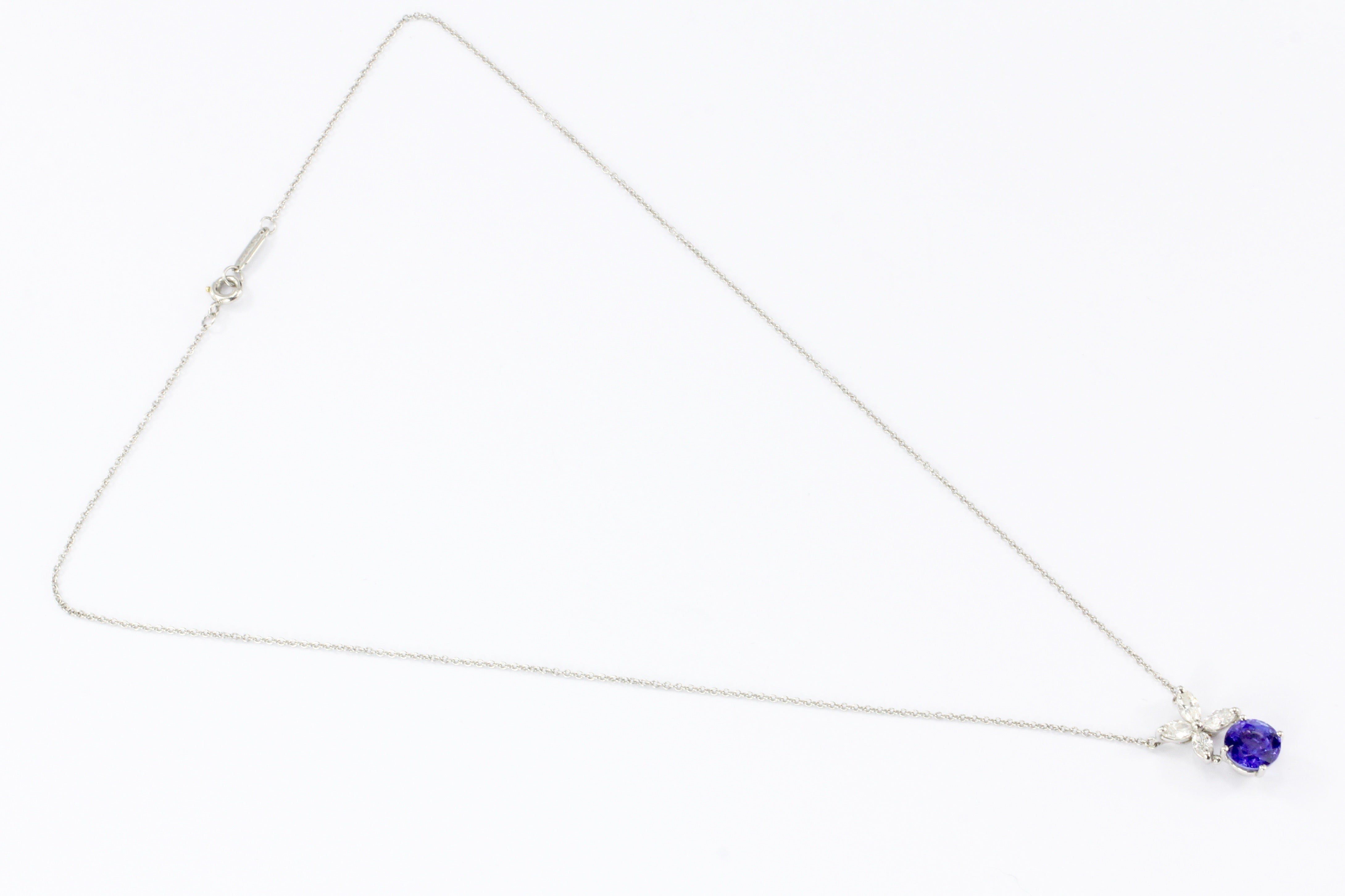 Tiffany & Co Victoria Collection Platinum Tanzanite & Diamond Pendant Necklace 16" - Queen May