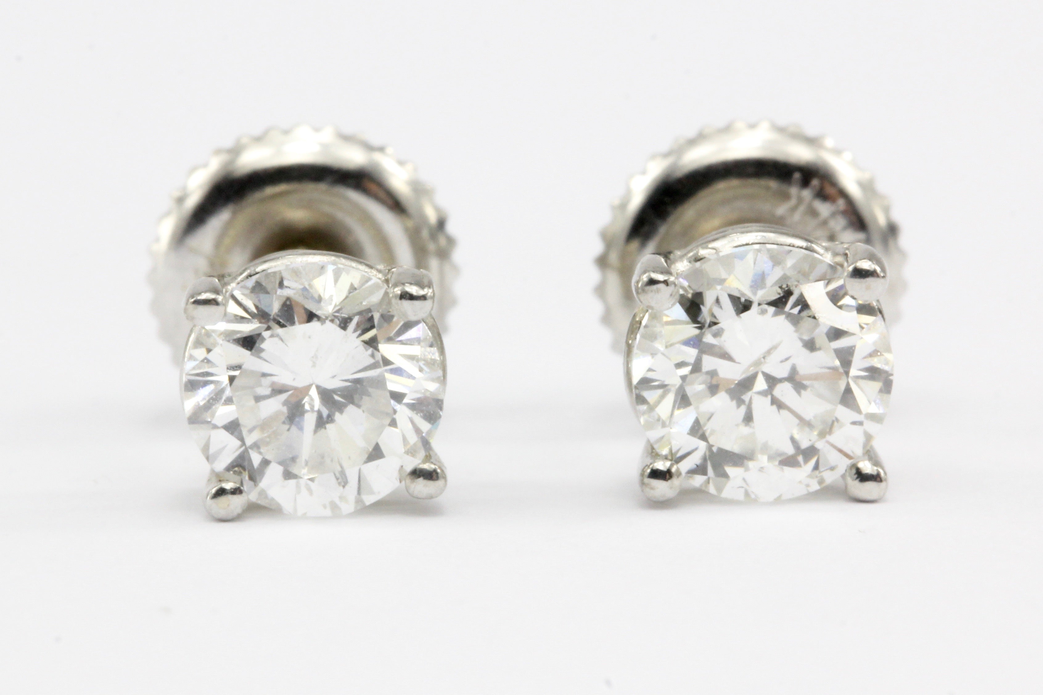 14K White Gold 1 CTW Diamond Four Prong Screw Back Stud Earrings - Queen May