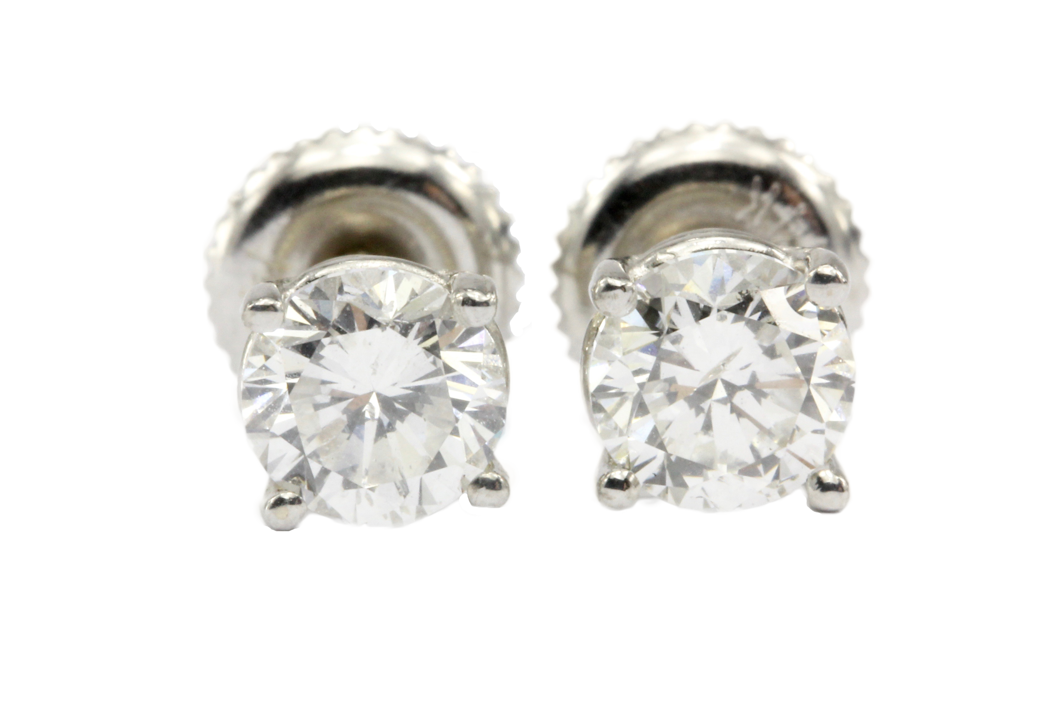 14K White Gold 1 CTW Diamond Four Prong Screw Back Stud Earrings - Queen May