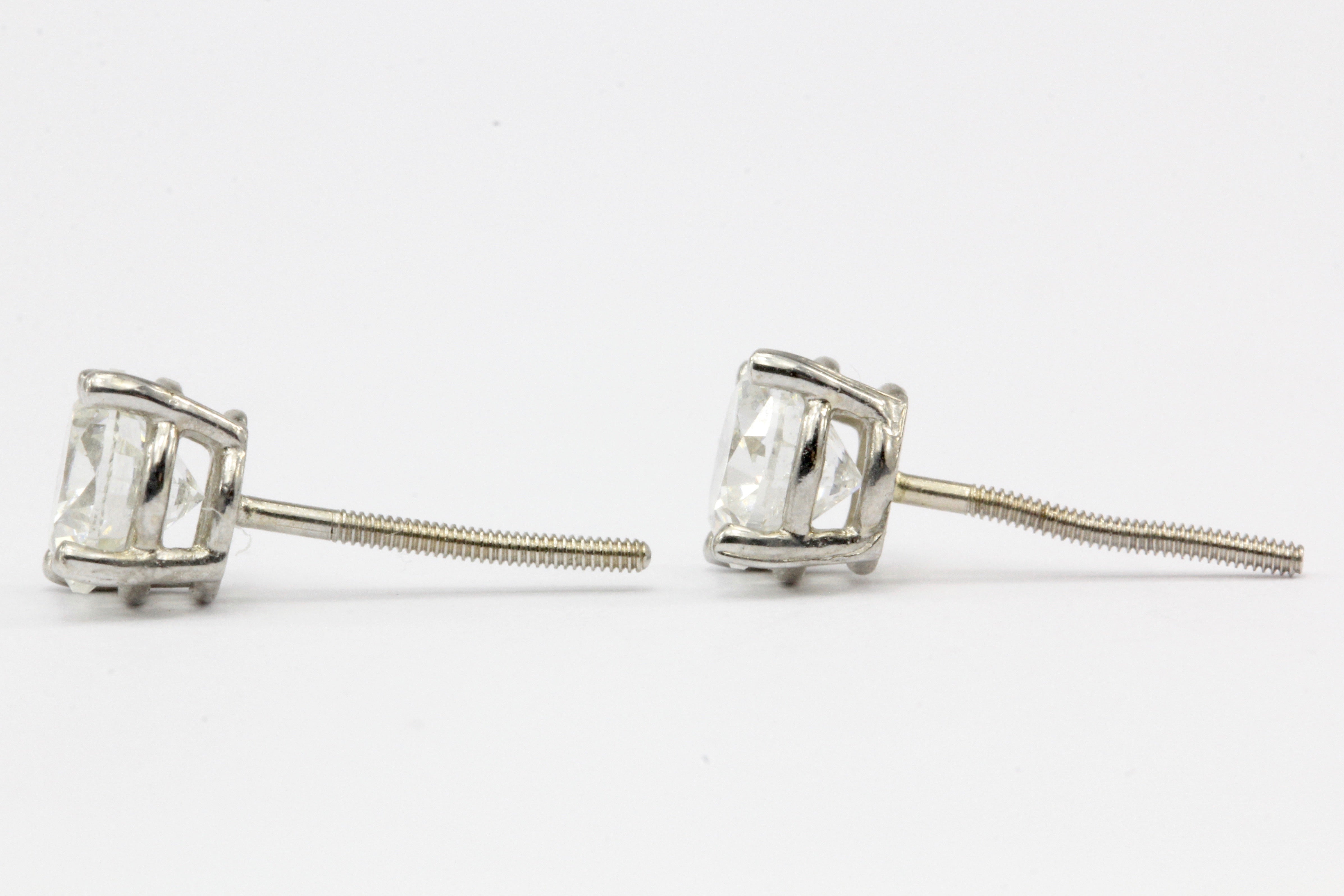 14K White Gold 1 CTW Diamond Four Prong Screw Back Stud Earrings - Queen May