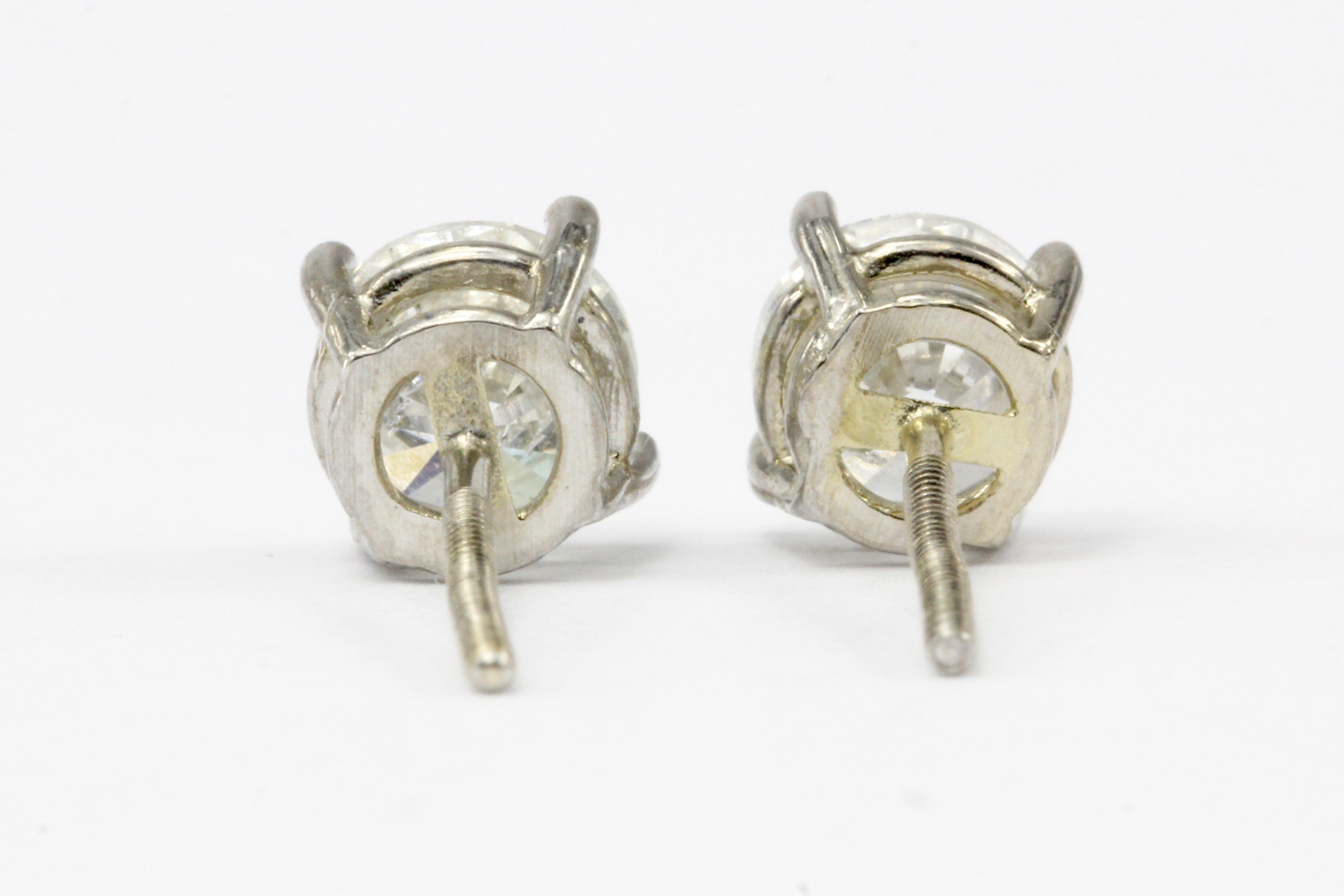 14K White Gold 1 CTW Diamond Four Prong Screw Back Stud Earrings - Queen May