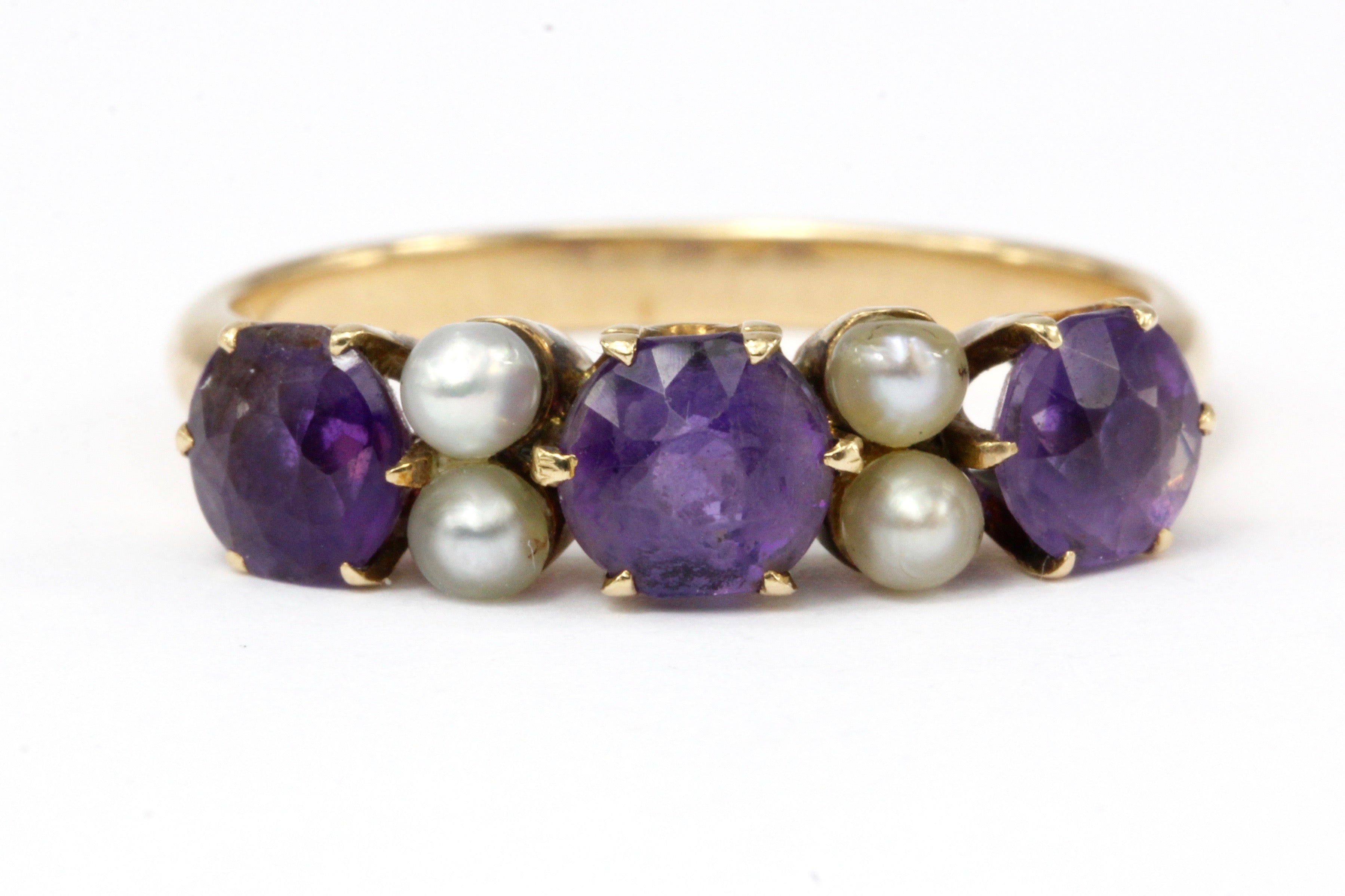 Victorian 14K Rose Gold Amethyst and Pearl Band Ring Size 7 - Queen May