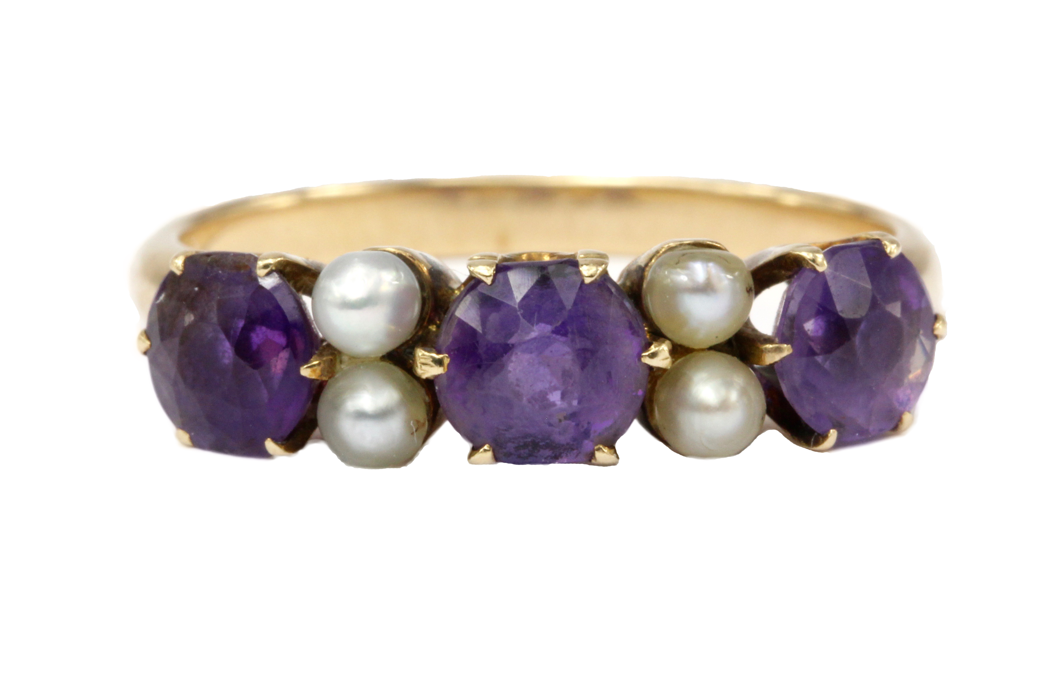 Victorian 14K Rose Gold Amethyst and Pearl Band Ring Size 7 - Queen May
