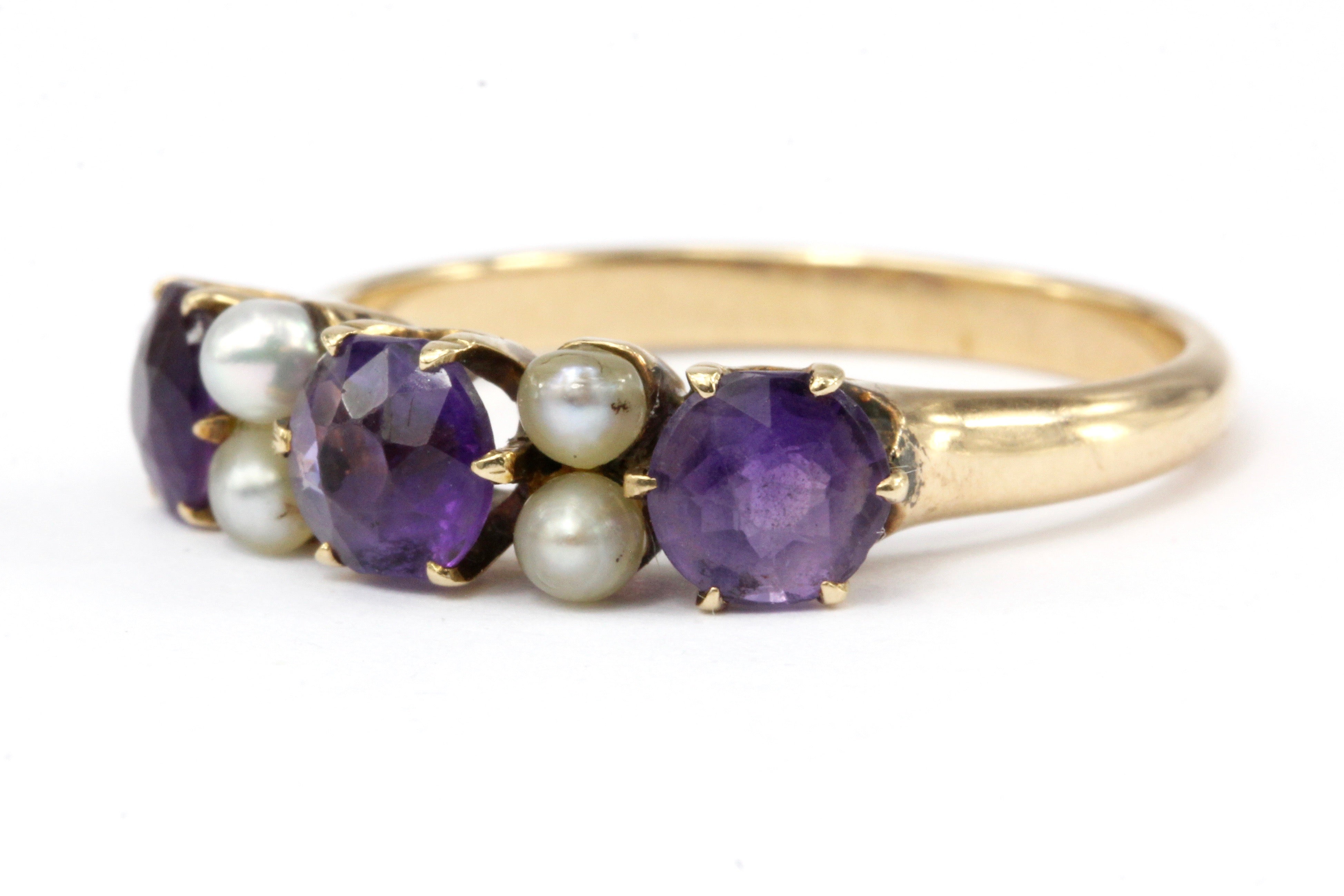 Victorian 14K Rose Gold Amethyst and Pearl Band Ring Size 7 - Queen May