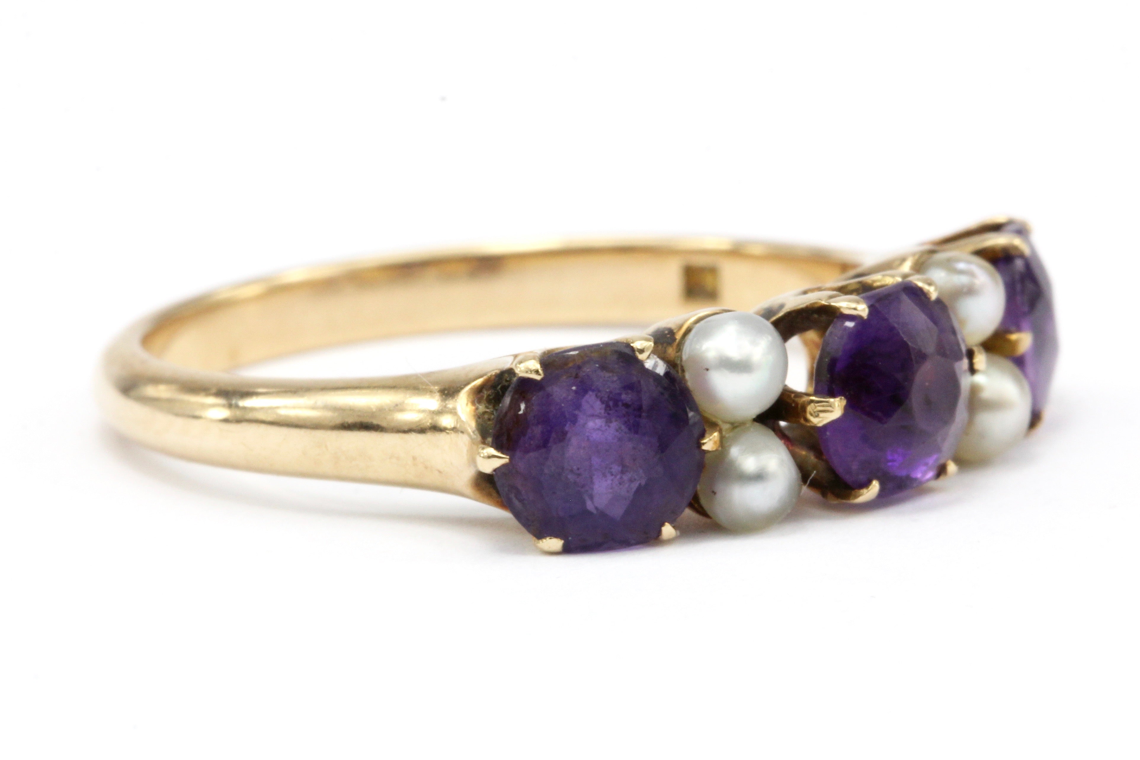 Victorian 14K Rose Gold Amethyst and Pearl Band Ring Size 7 - Queen May
