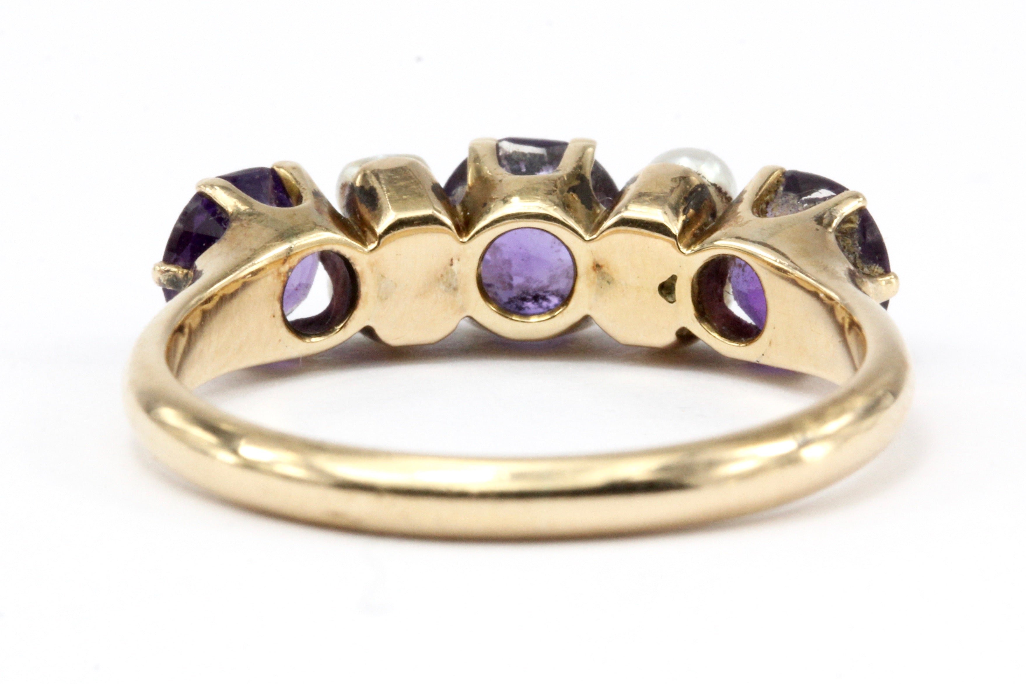 Victorian 14K Rose Gold Amethyst and Pearl Band Ring Size 7 - Queen May