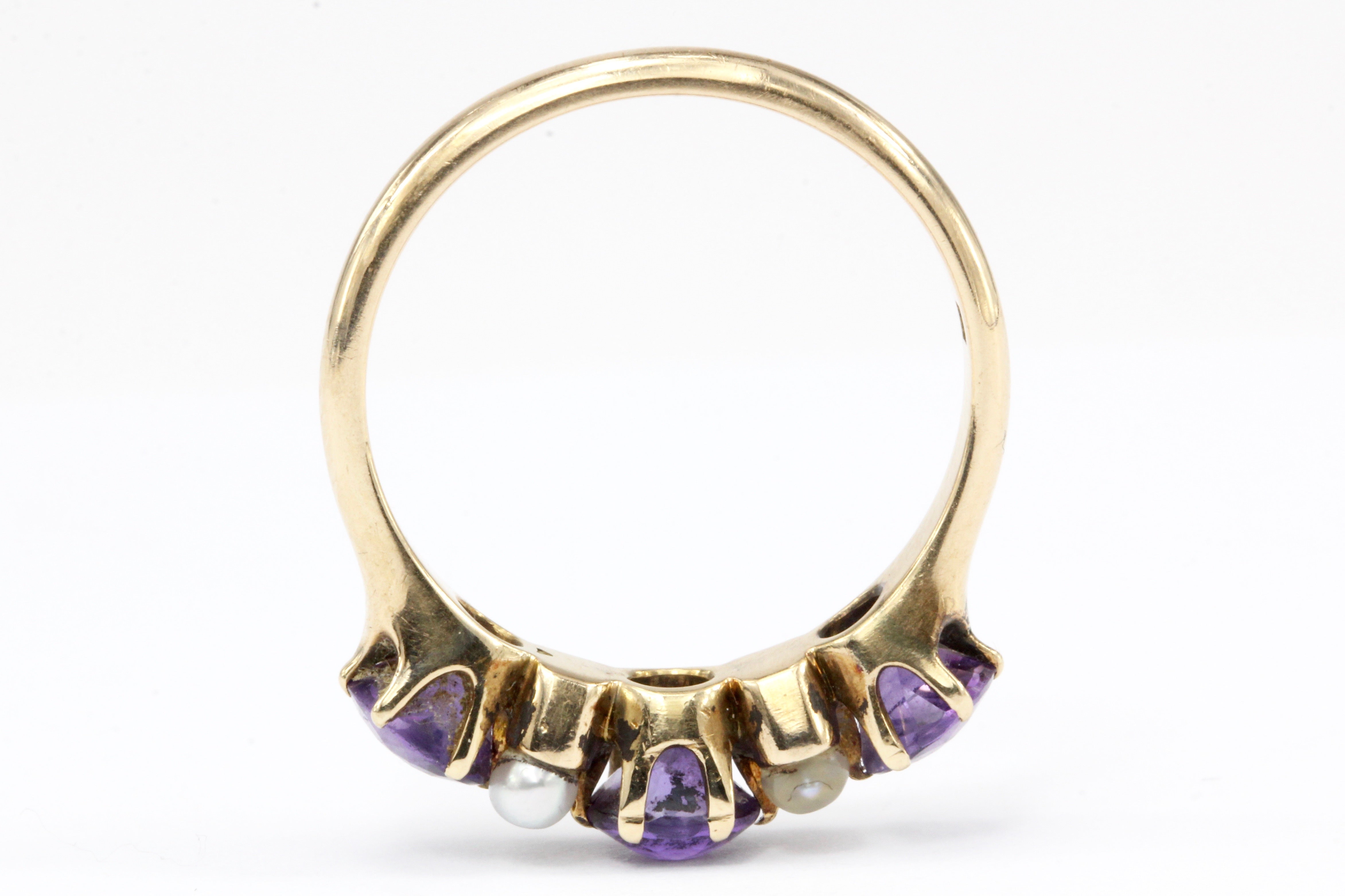 Victorian 14K Rose Gold Amethyst and Pearl Band Ring Size 7 - Queen May