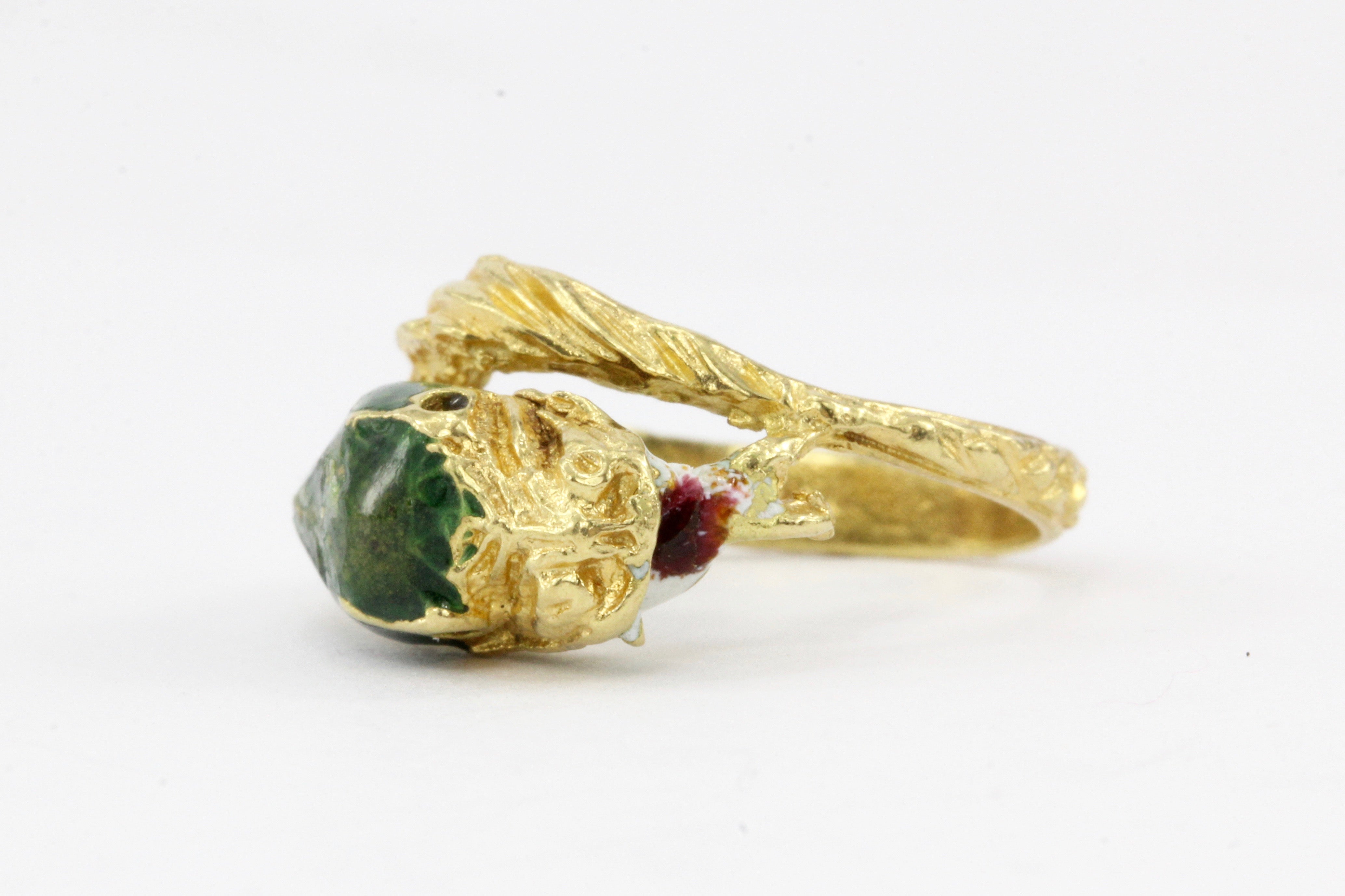 Retro 18K Yellow Gold Enamel Snake Ring - Queen May