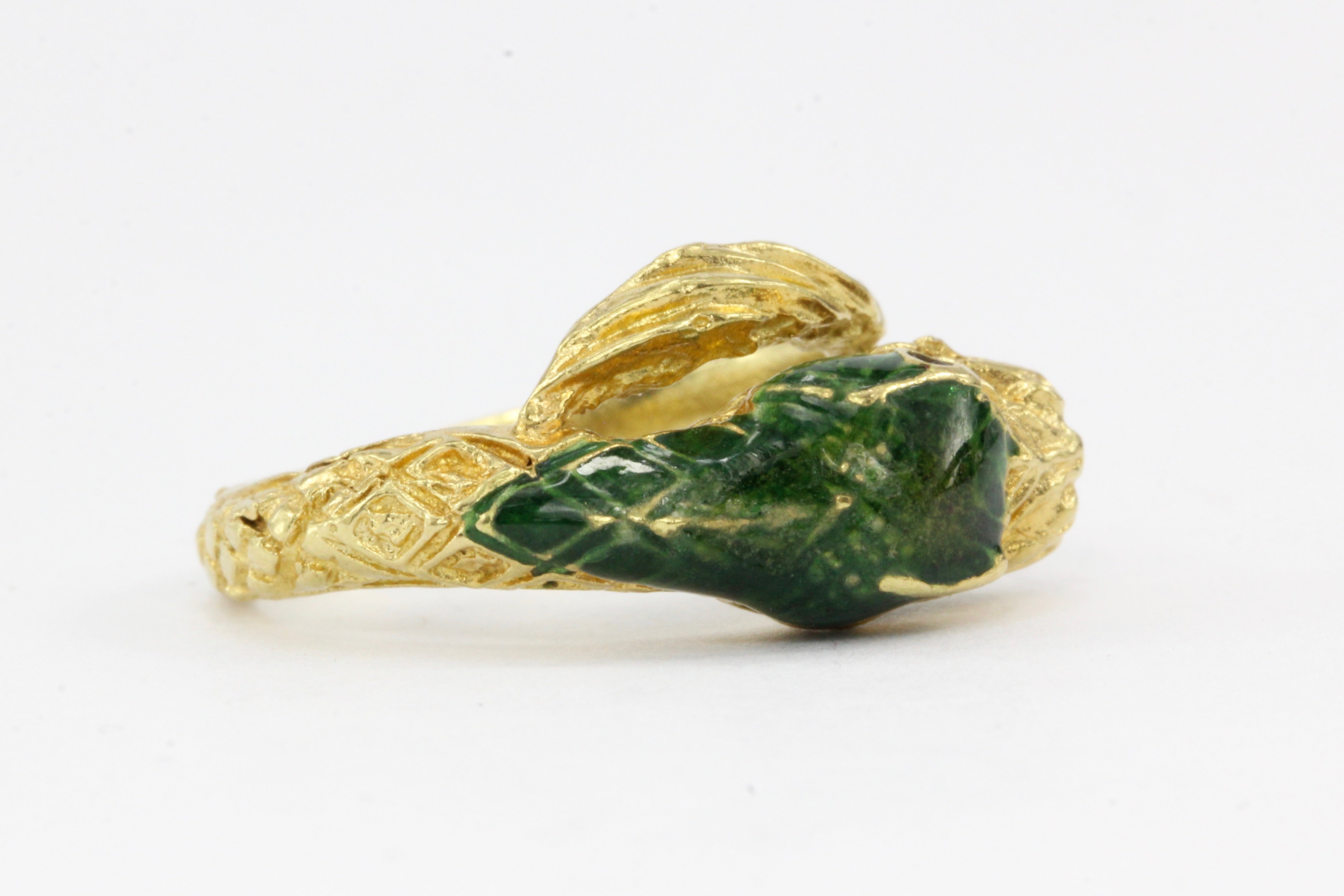 Retro 18K Yellow Gold Enamel Snake Ring - Queen May