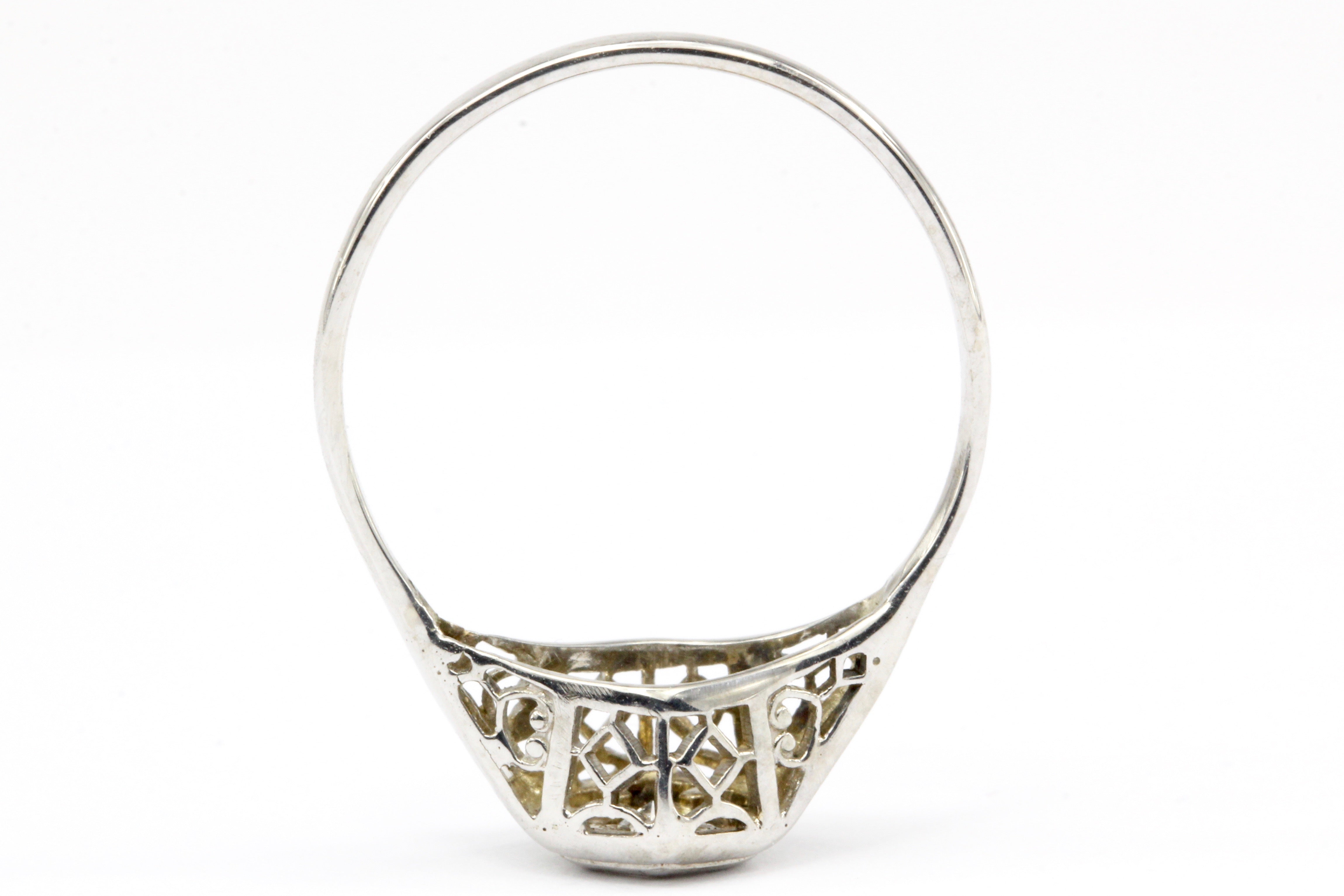 Art Deco 18K & 14K White Gold Diamond in Hexagonal Setting Engagement Ring Size 5.25 - Queen May
