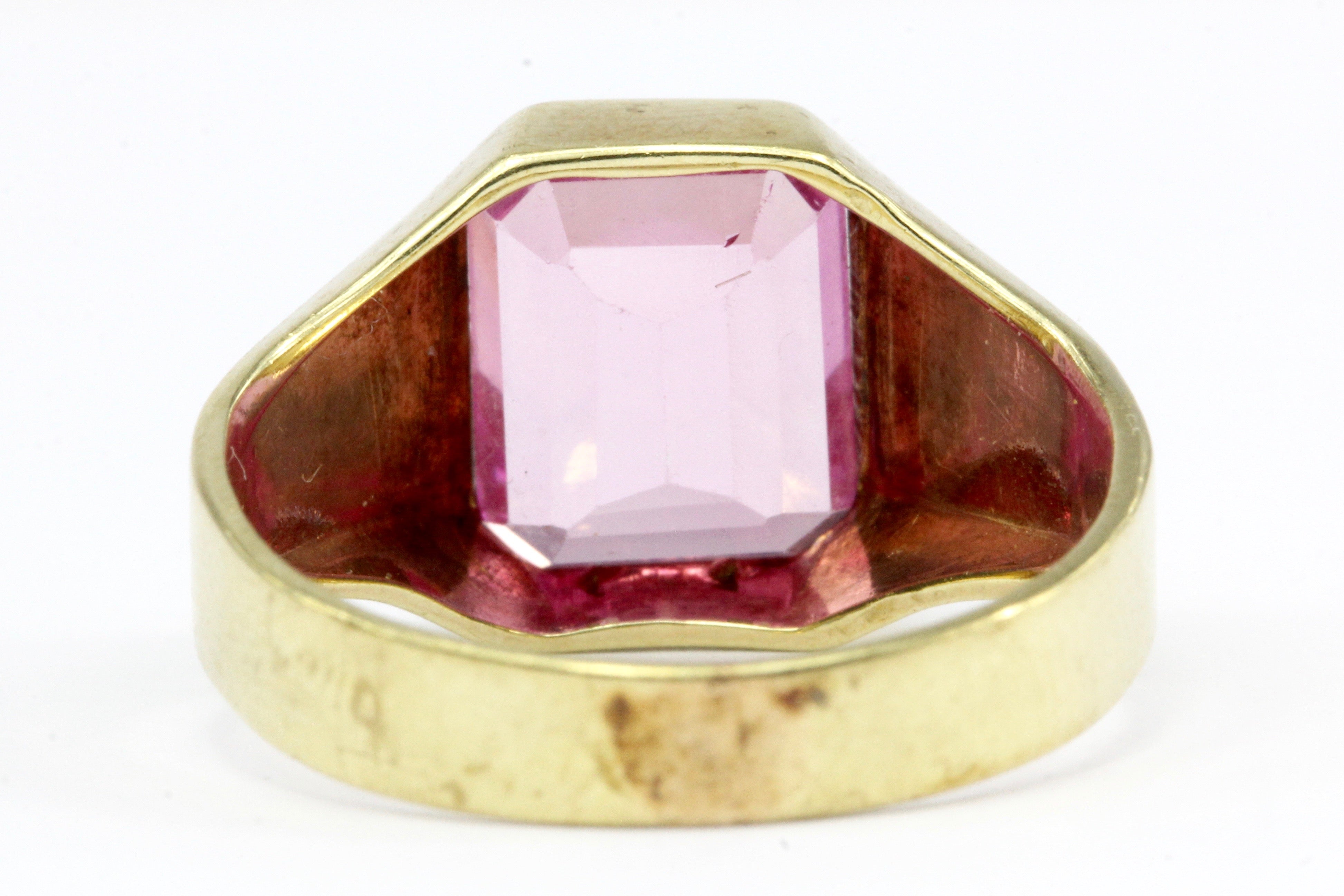 Retro 10K Yellow Gold Pink Sapphire Ring Size 7 - Queen May