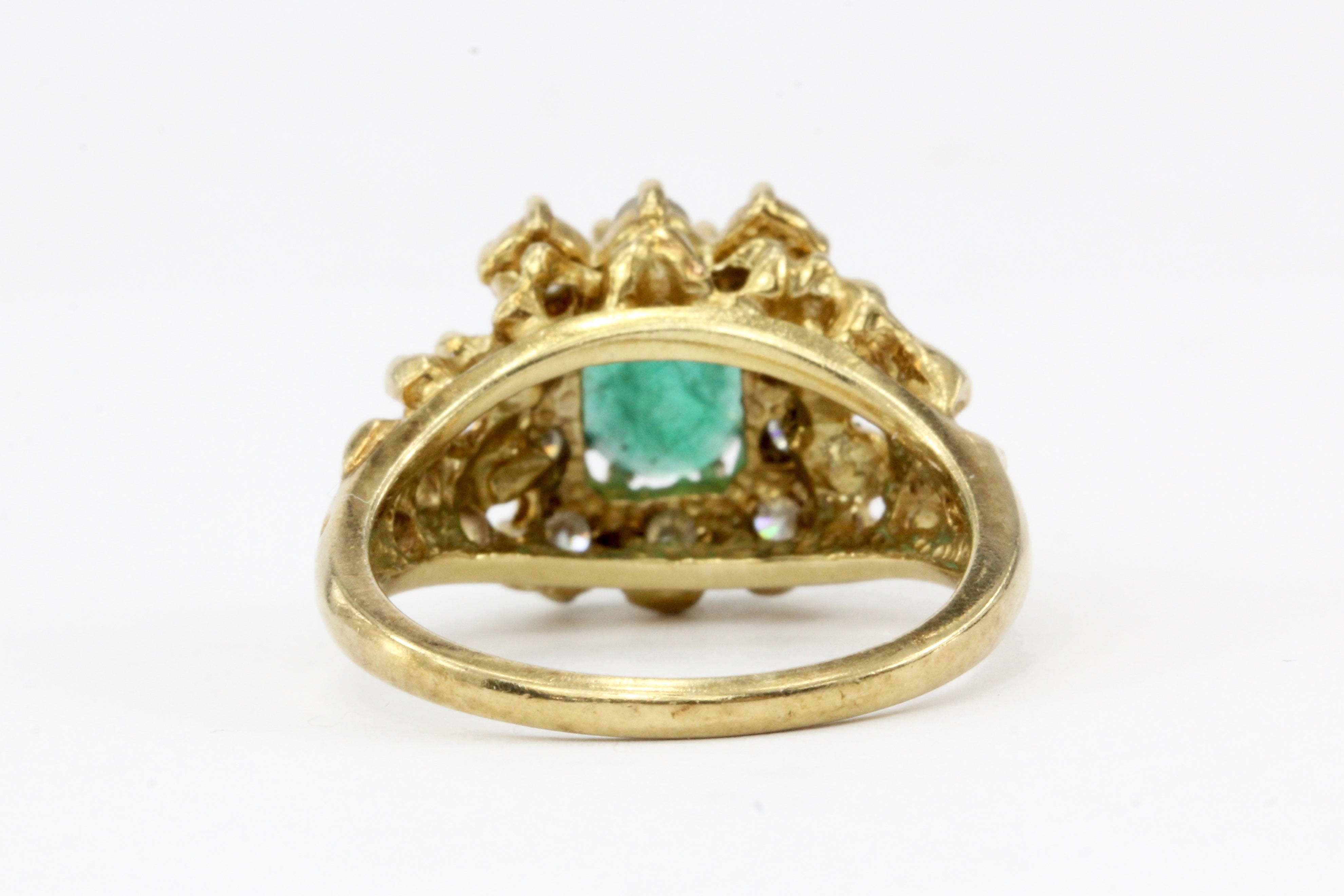 14K Yellow Gold .85 CT Natural Emerald with .50 CTW Diamond Halo Ring - Queen May