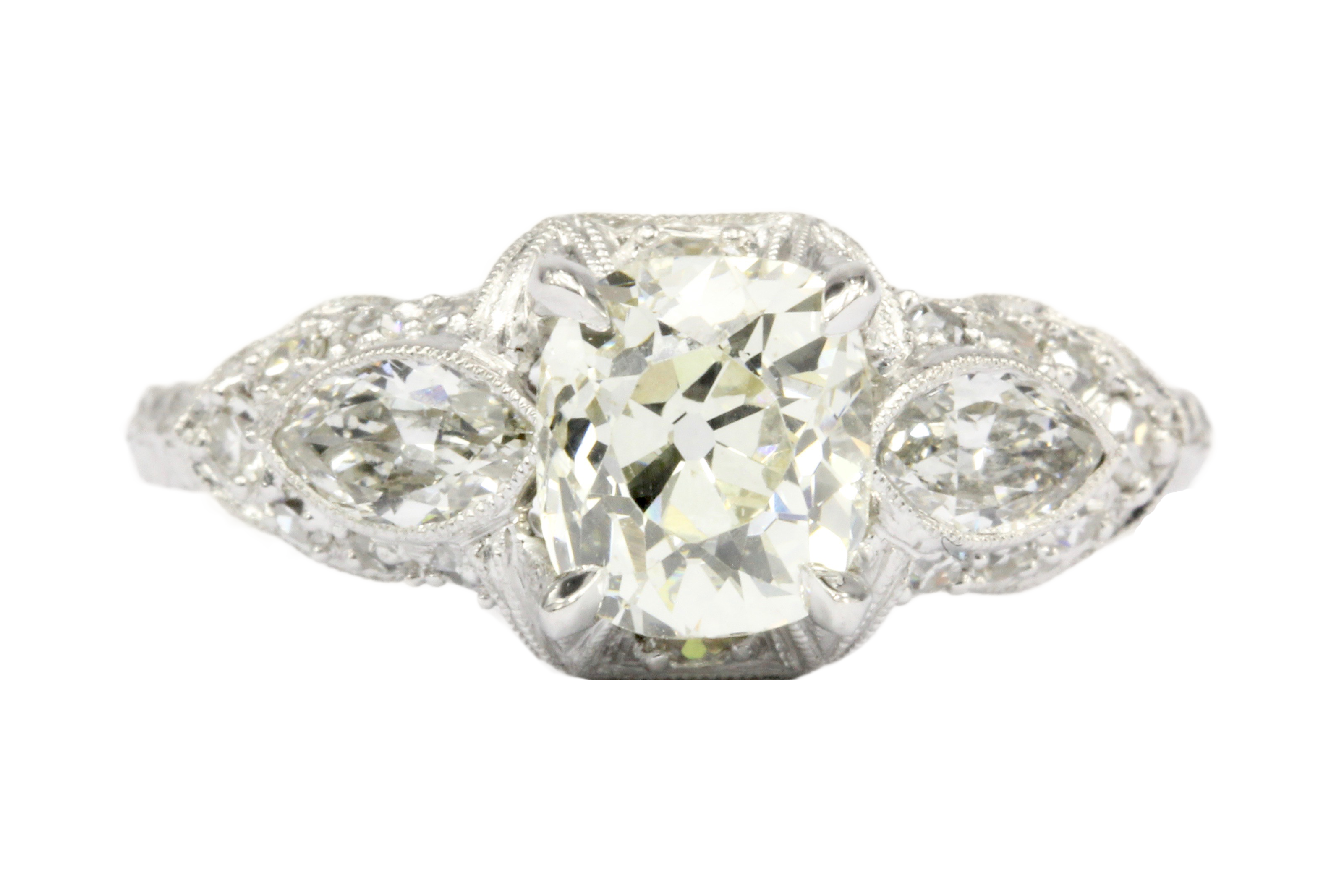 Art Deco Platinum 1.4 CT Old Mine Cut Diamond Engagement Ring Size 6.5 - Queen May