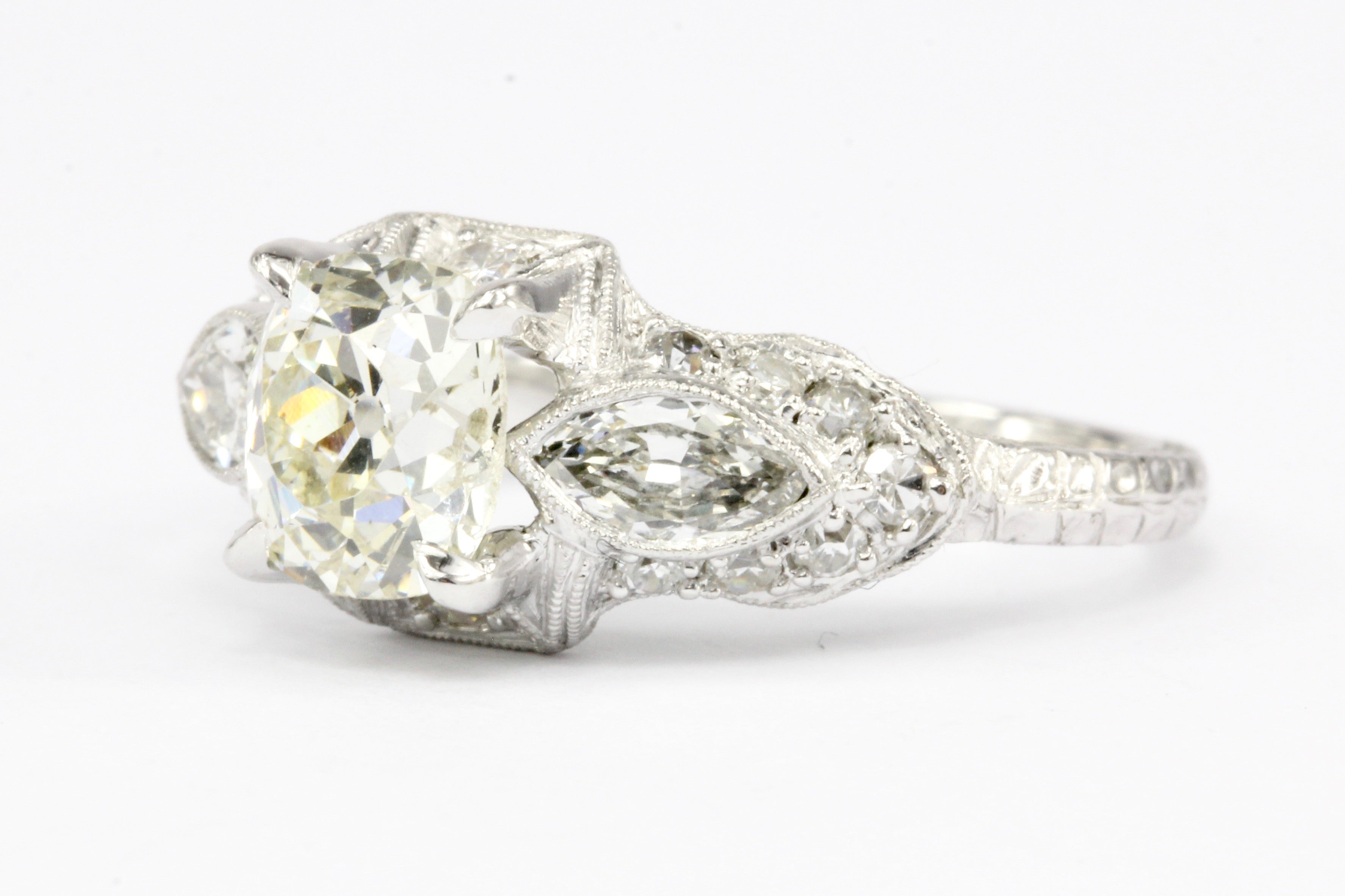 Art Deco Platinum 1.4 CT Old Mine Cut Diamond Engagement Ring Size 6.5 - Queen May
