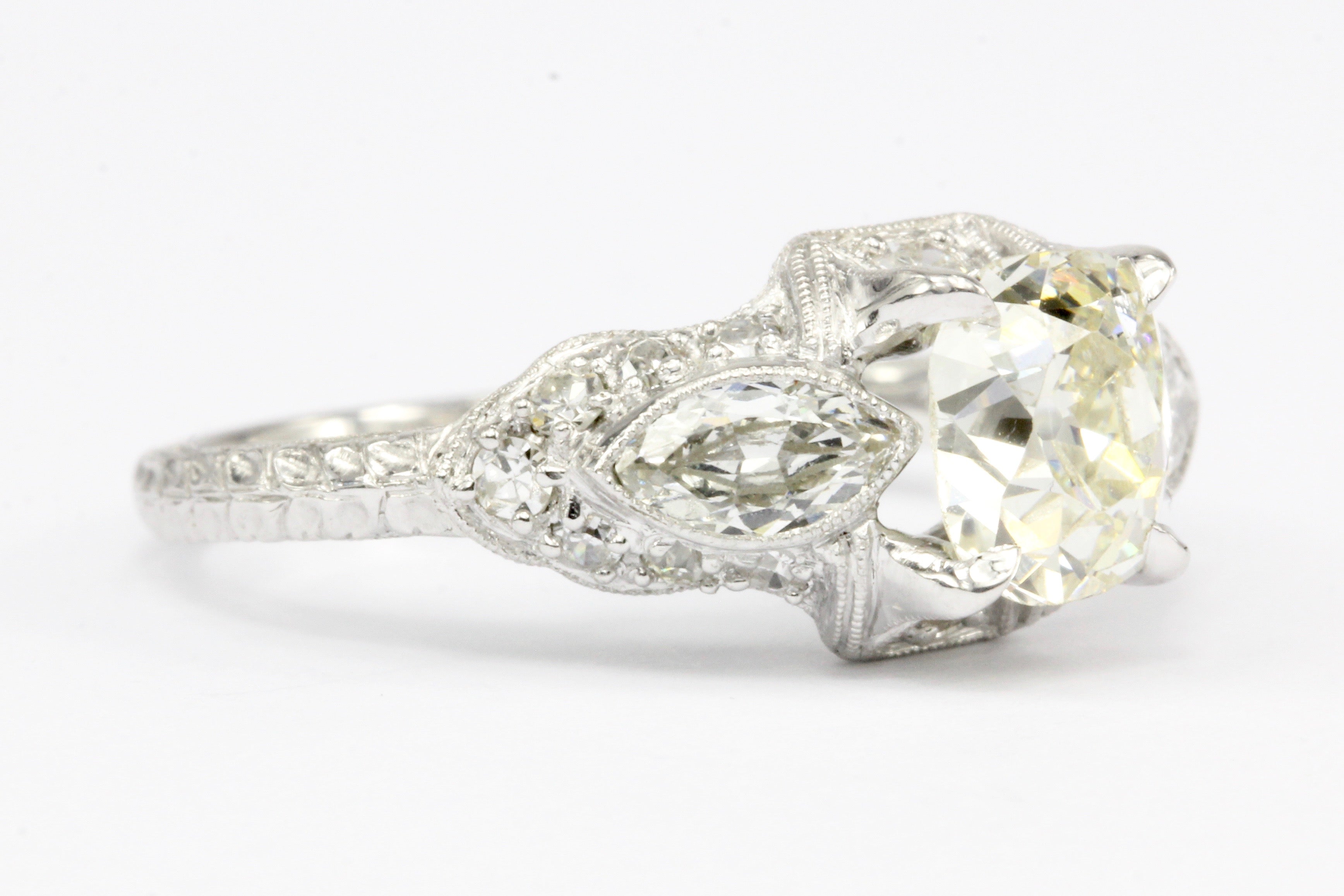 Art Deco Platinum 1.4 CT Old Mine Cut Diamond Engagement Ring Size 6.5 - Queen May