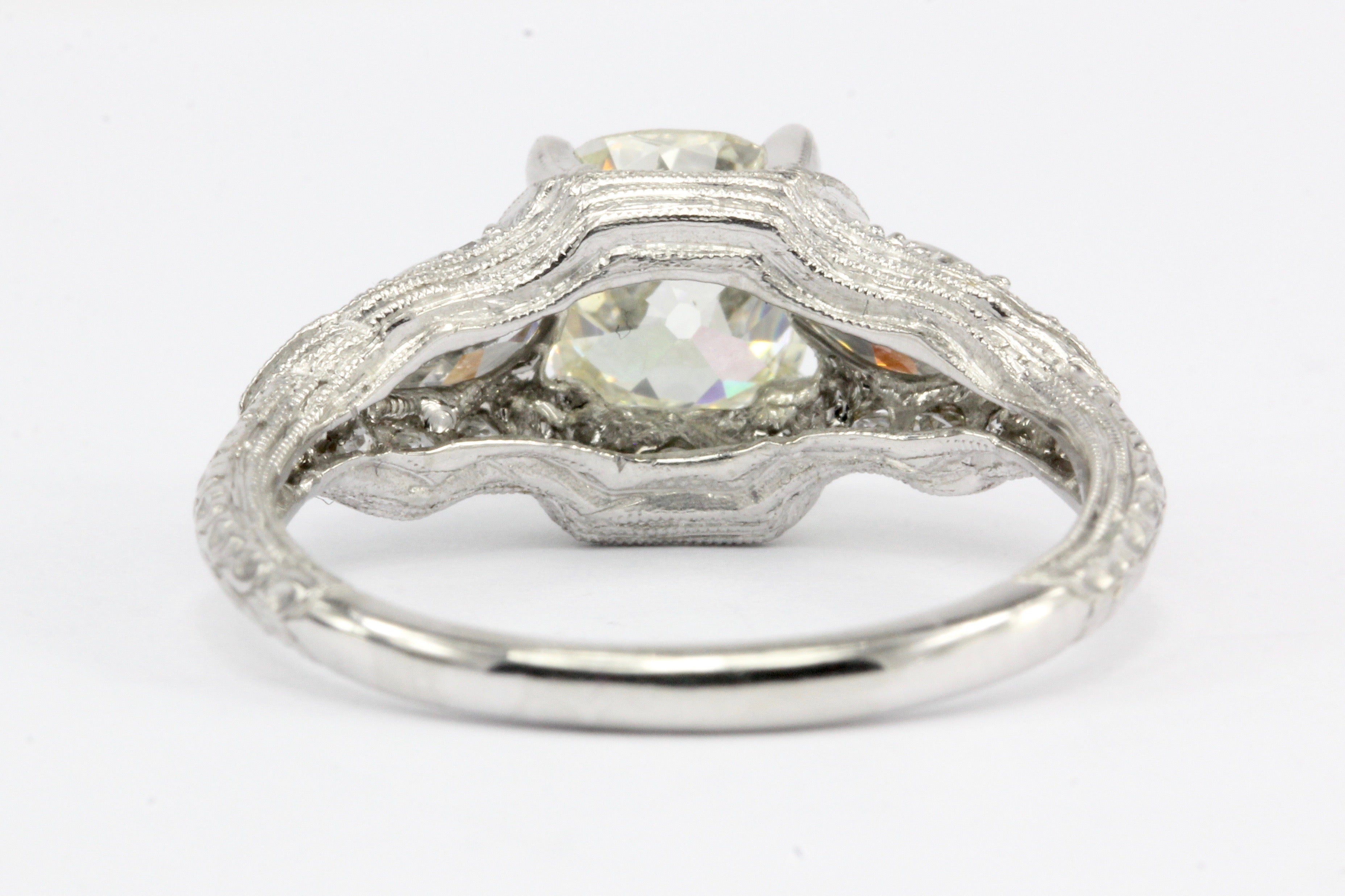 Art Deco Platinum 1.4 CT Old Mine Cut Diamond Engagement Ring Size 6.5 - Queen May