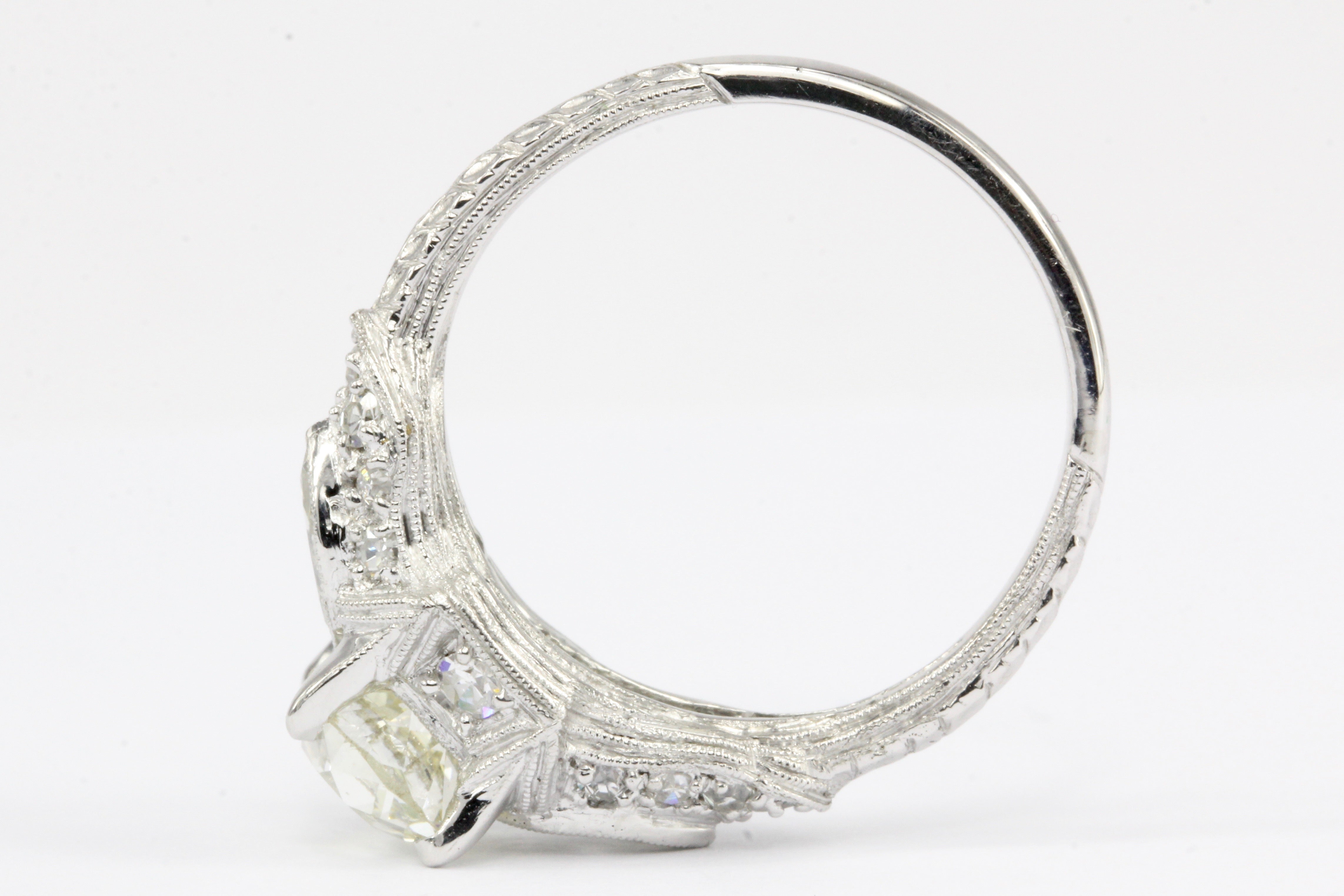 Art Deco Platinum 1.4 CT Old Mine Cut Diamond Engagement Ring Size 6.5 - Queen May