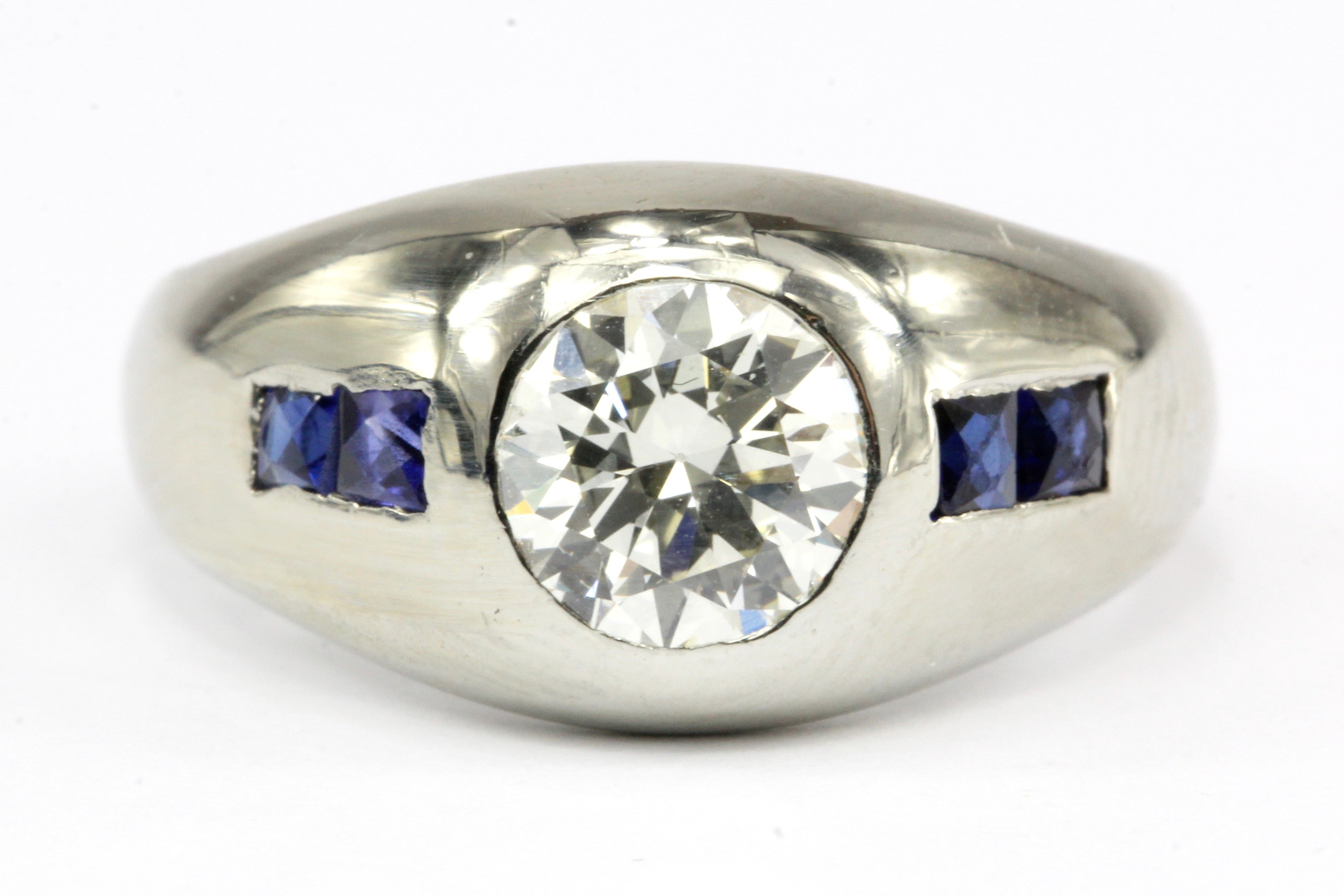 Art Deco 20K White Gold 1 CT Diamond & French Cut Gypsy Ring Size 6.25 - Queen May