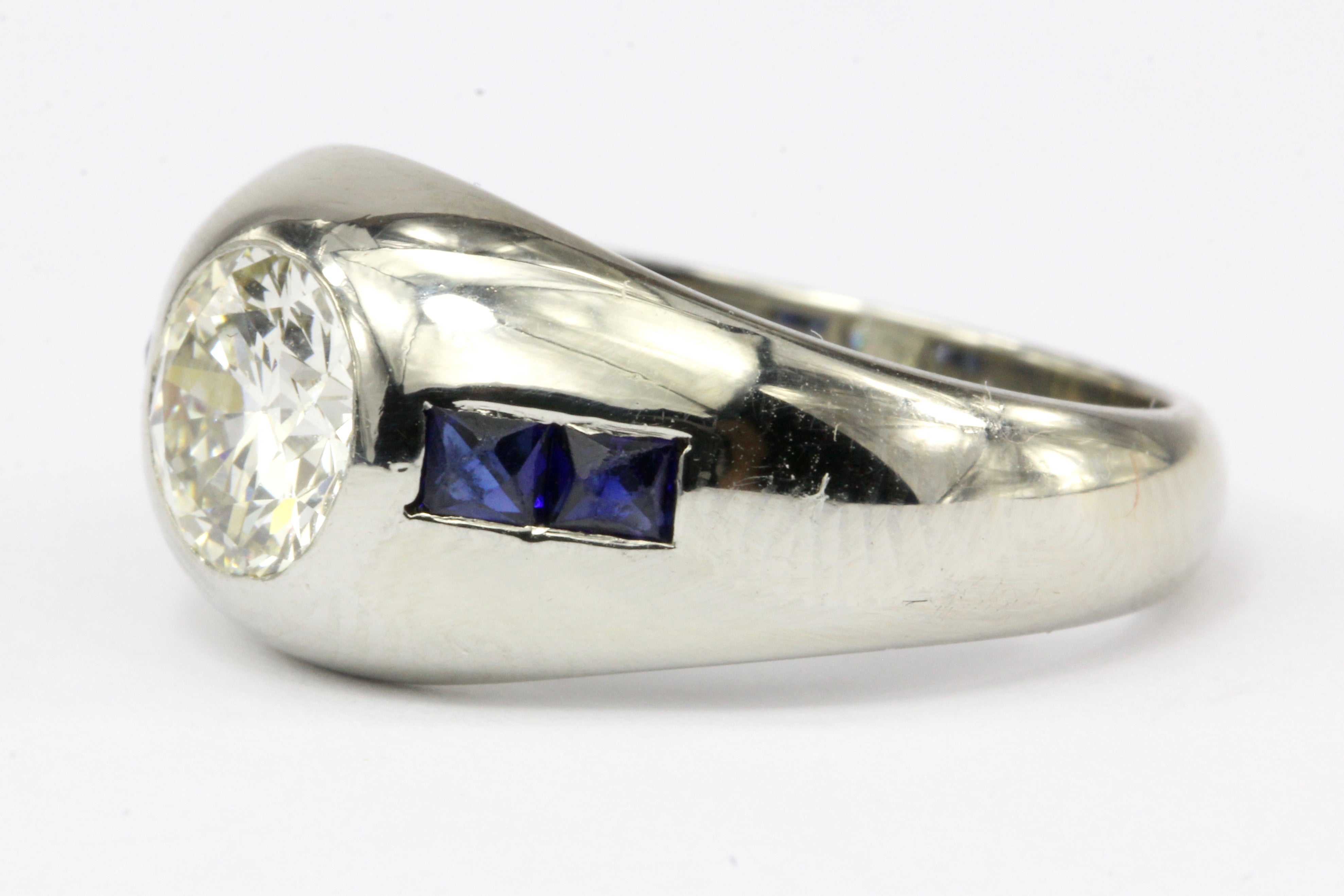 Art Deco 20K White Gold 1 CT Diamond & French Cut Gypsy Ring Size 6.25 - Queen May