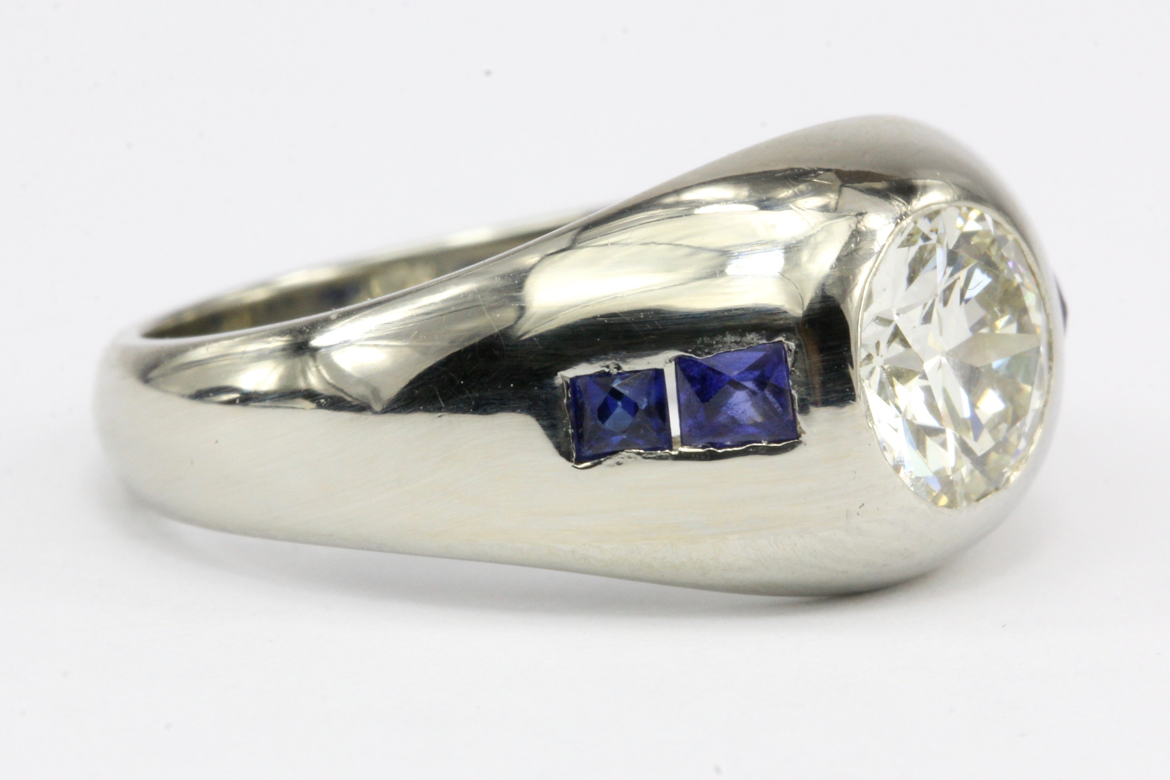 Art Deco 20K White Gold 1 CT Diamond & French Cut Gypsy Ring Size 6.25 - Queen May